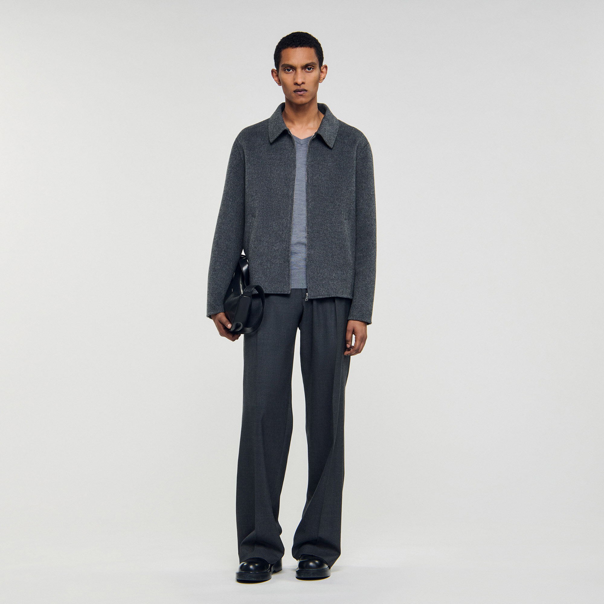 Double-faced wool zip-up jacket