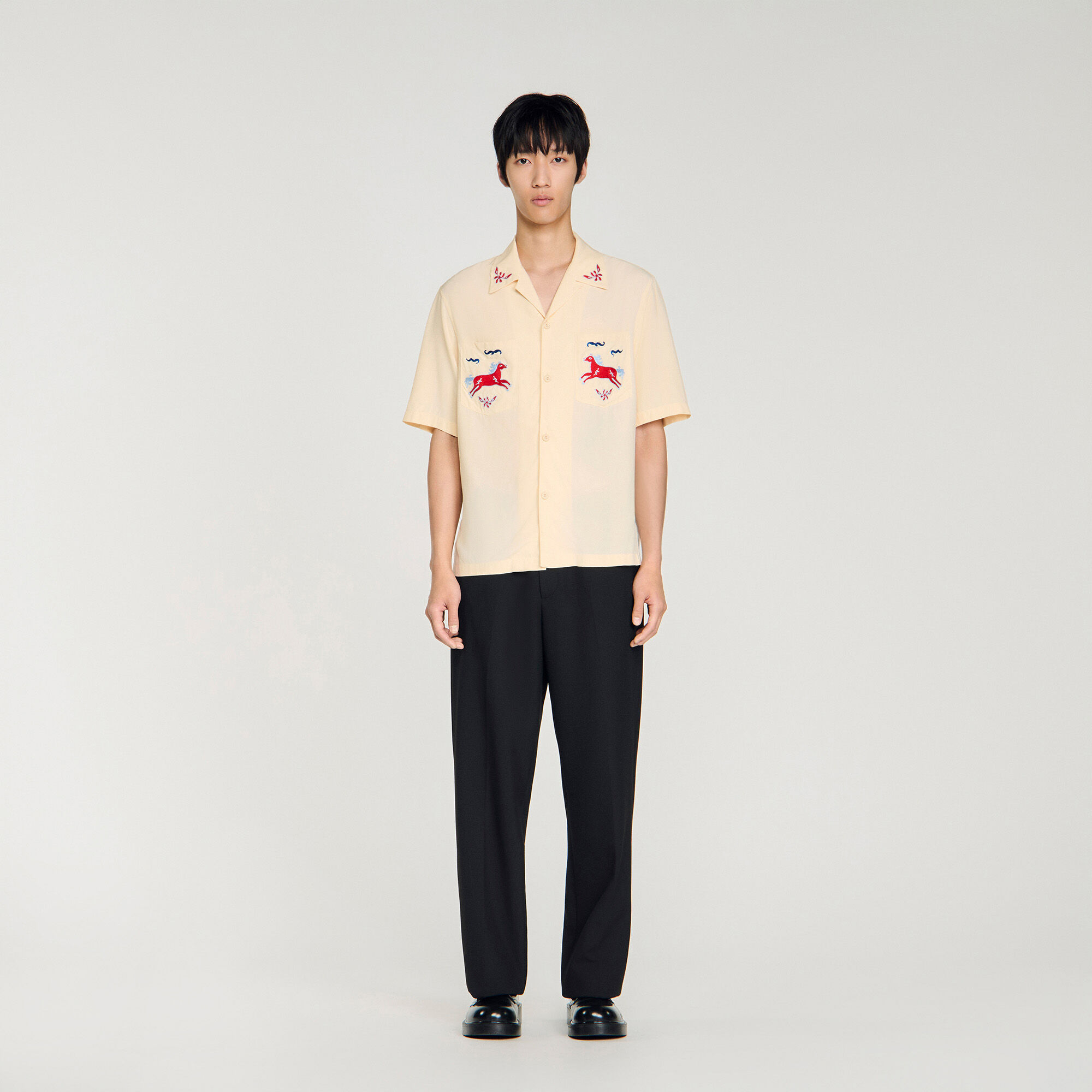 Embroidered horse loose-fit shirt