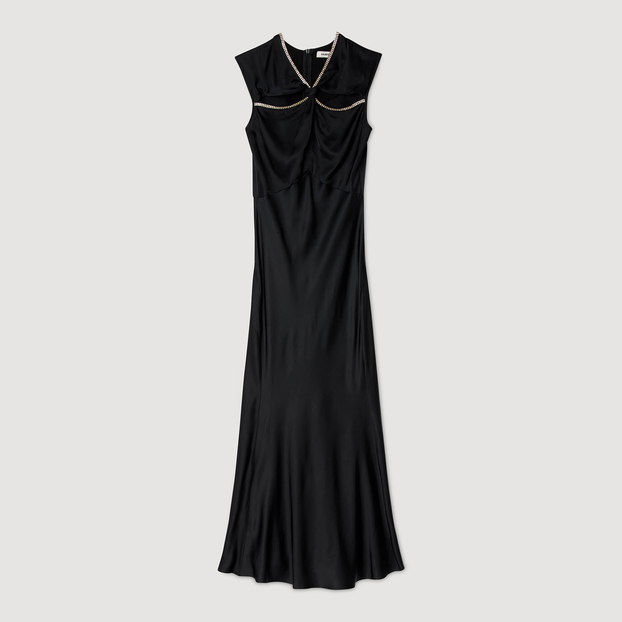 Satin maxi dress with rhinestones