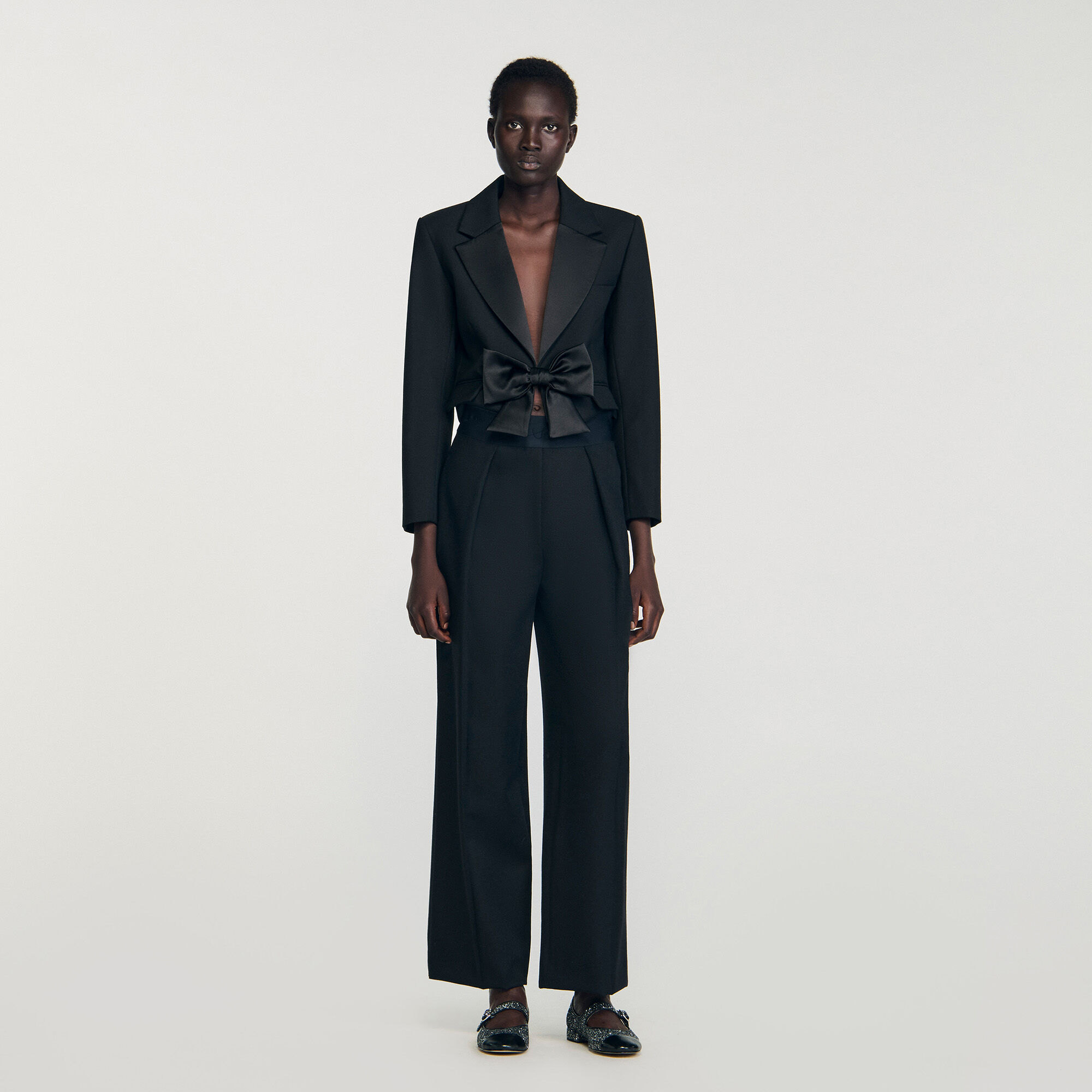 Wide-leg elastic waist trousers