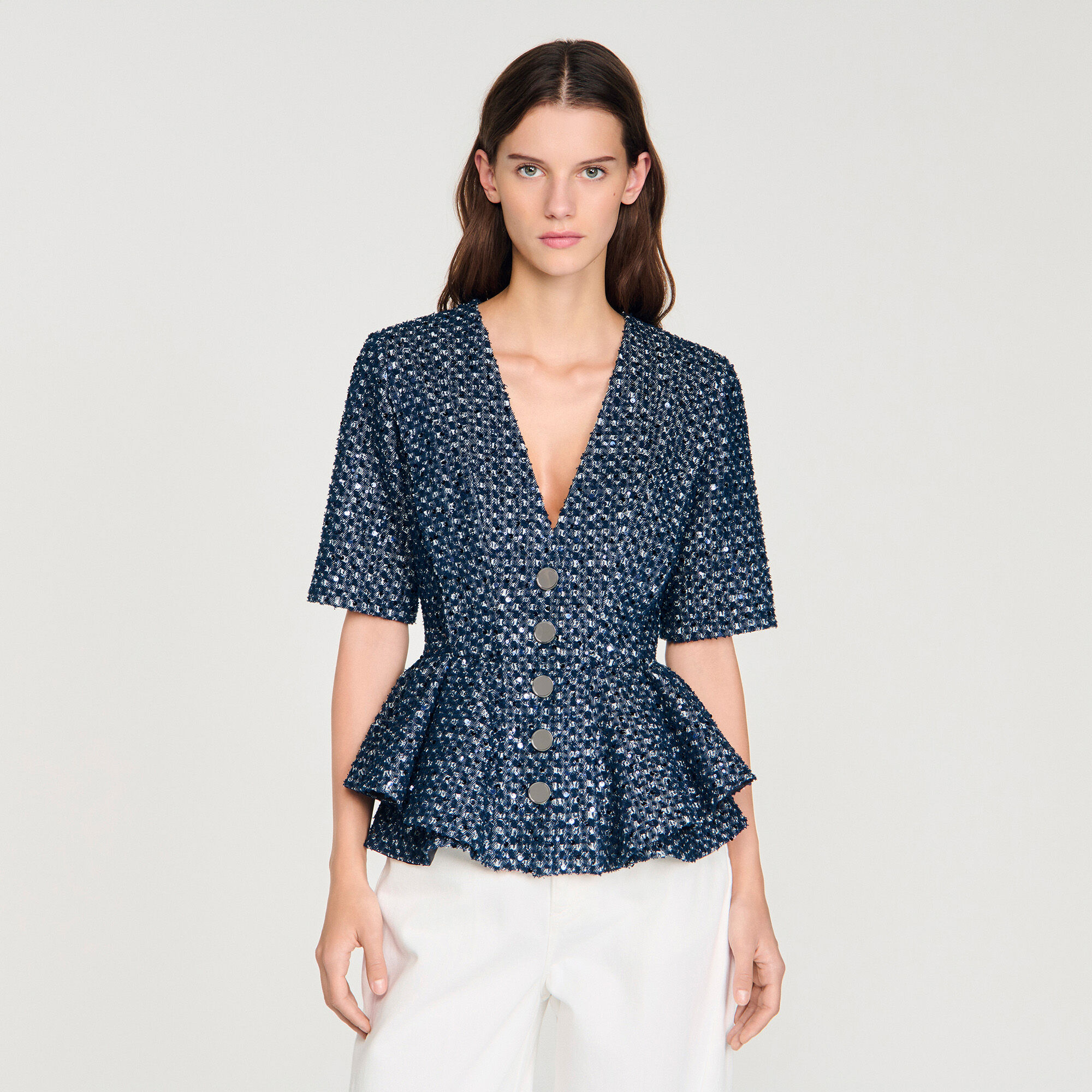 Sequinned peplum top