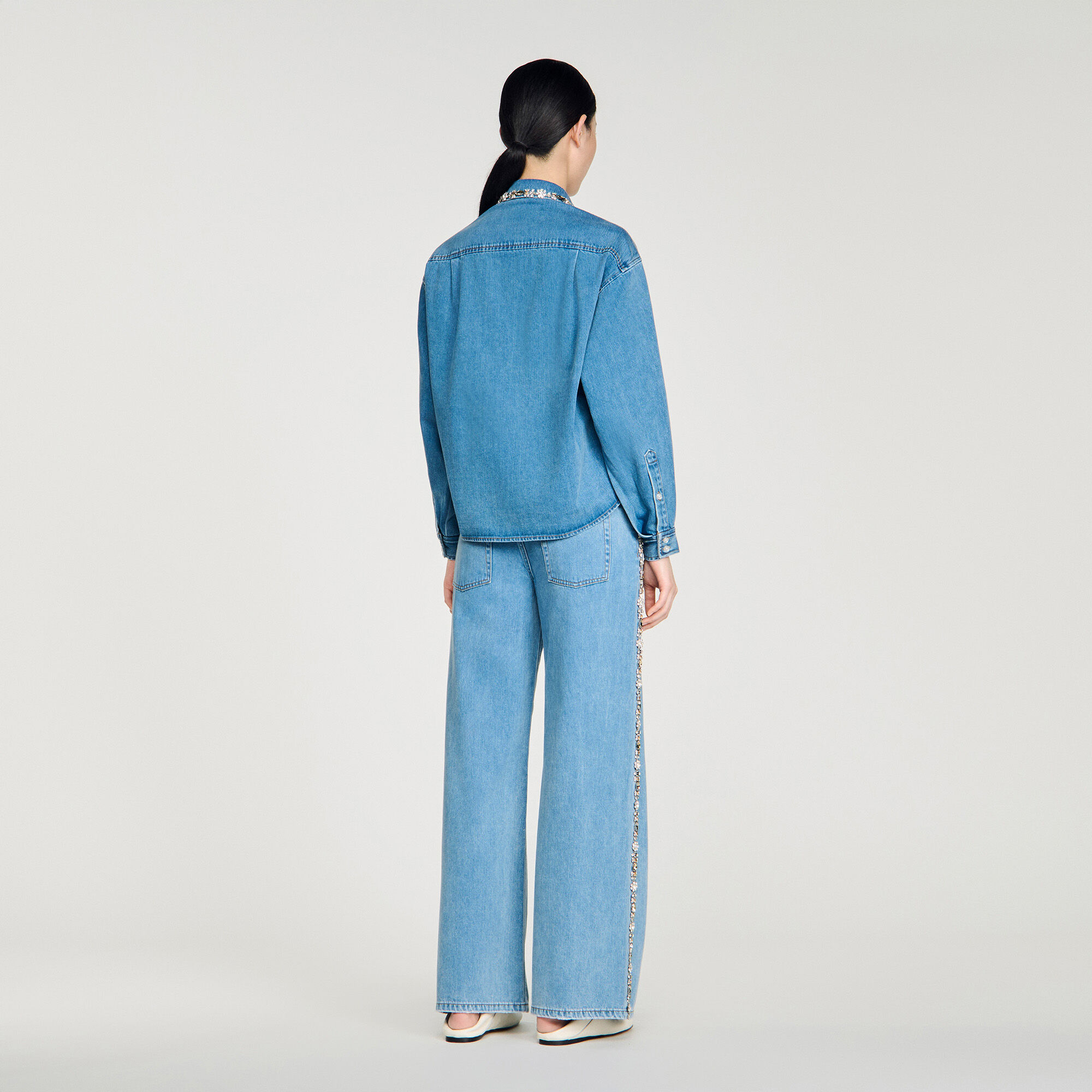 Denim shirt with rhinestones