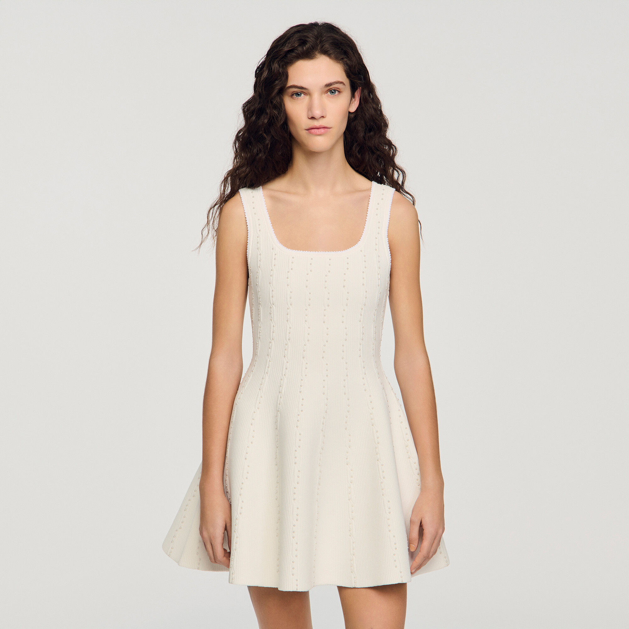 Beaded knit mini dress