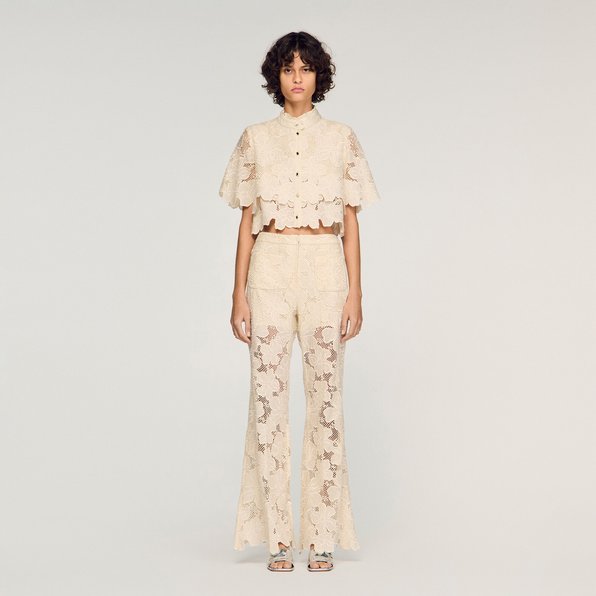 Guipure lace trousers