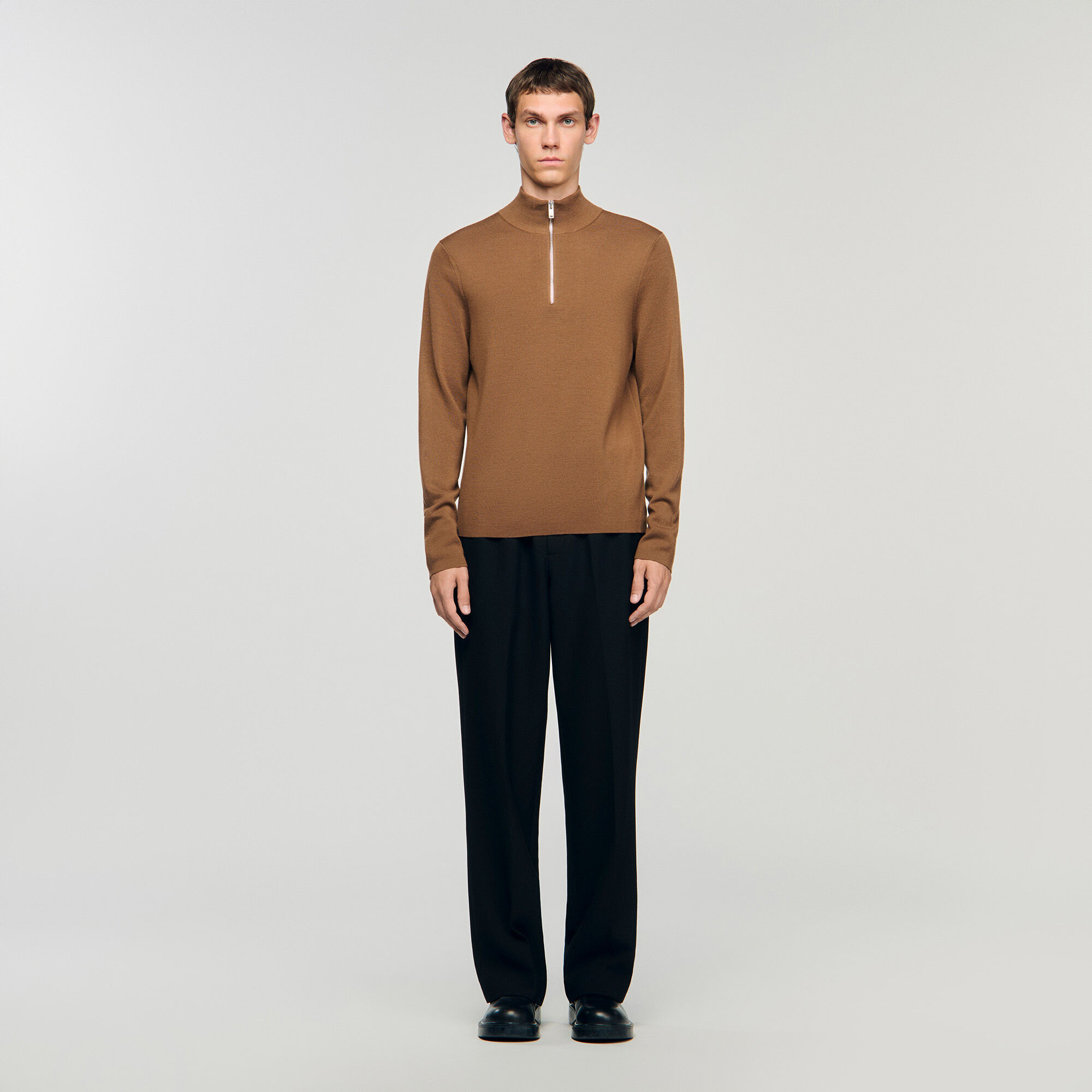 Wool sweater with zip collar