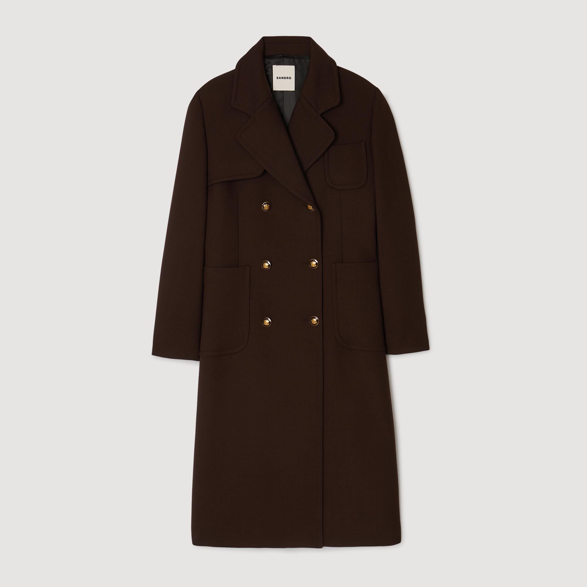 Structured long double-breasted coat