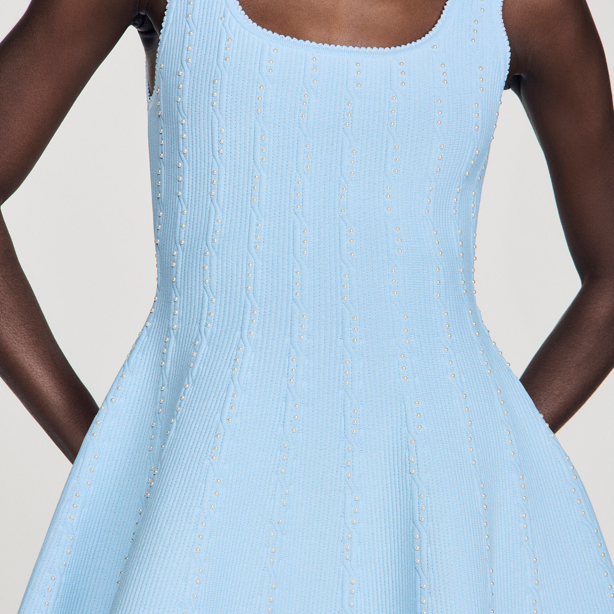 Beaded knit mini dress