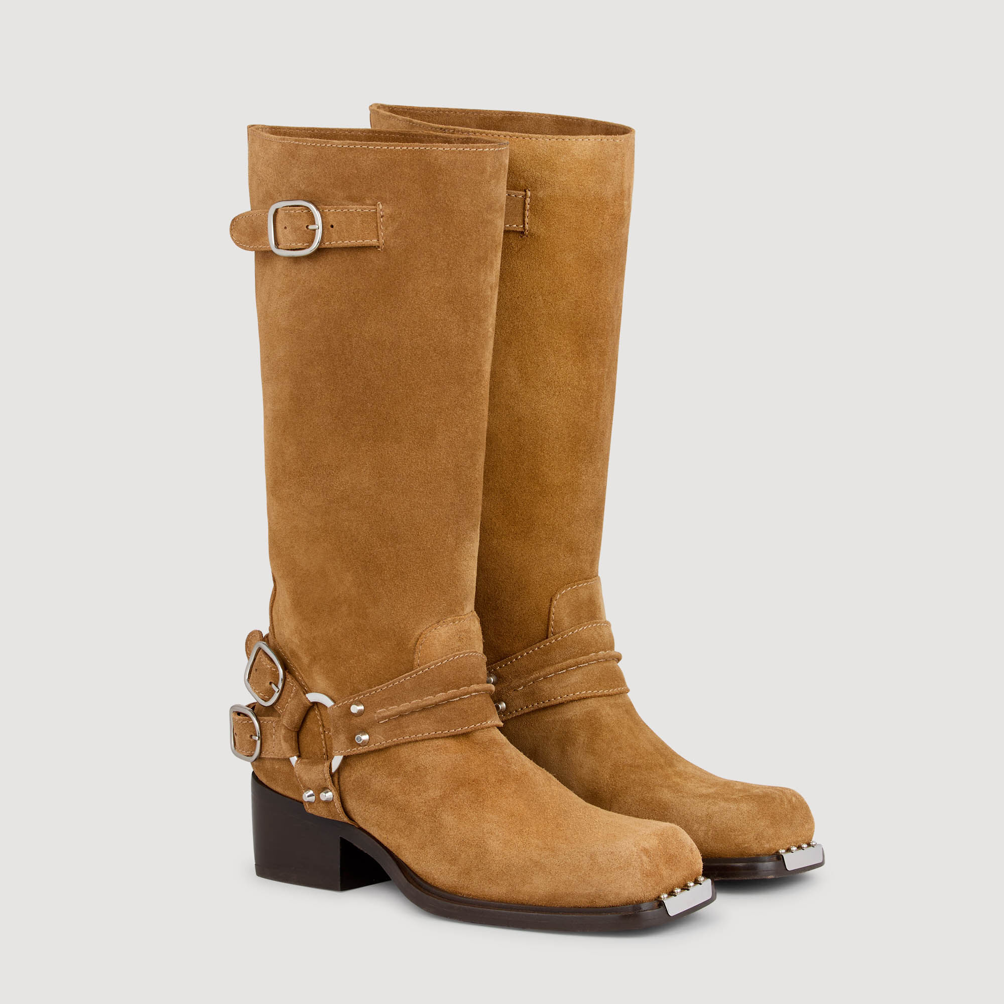 Suede buckle boots