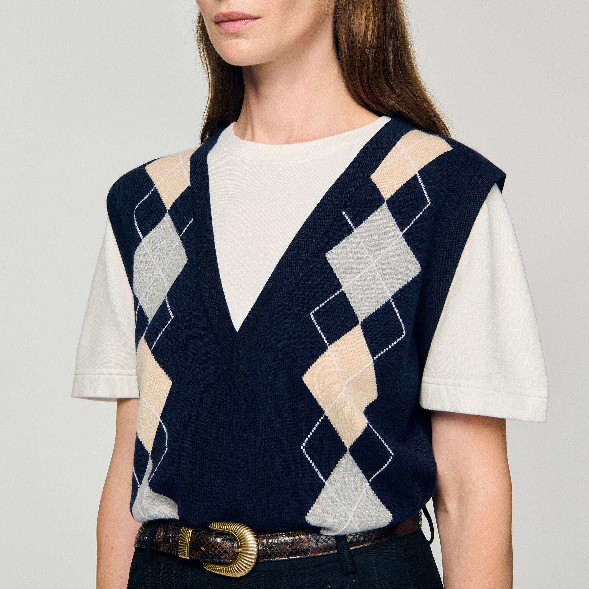 Argyle layered effect sweater