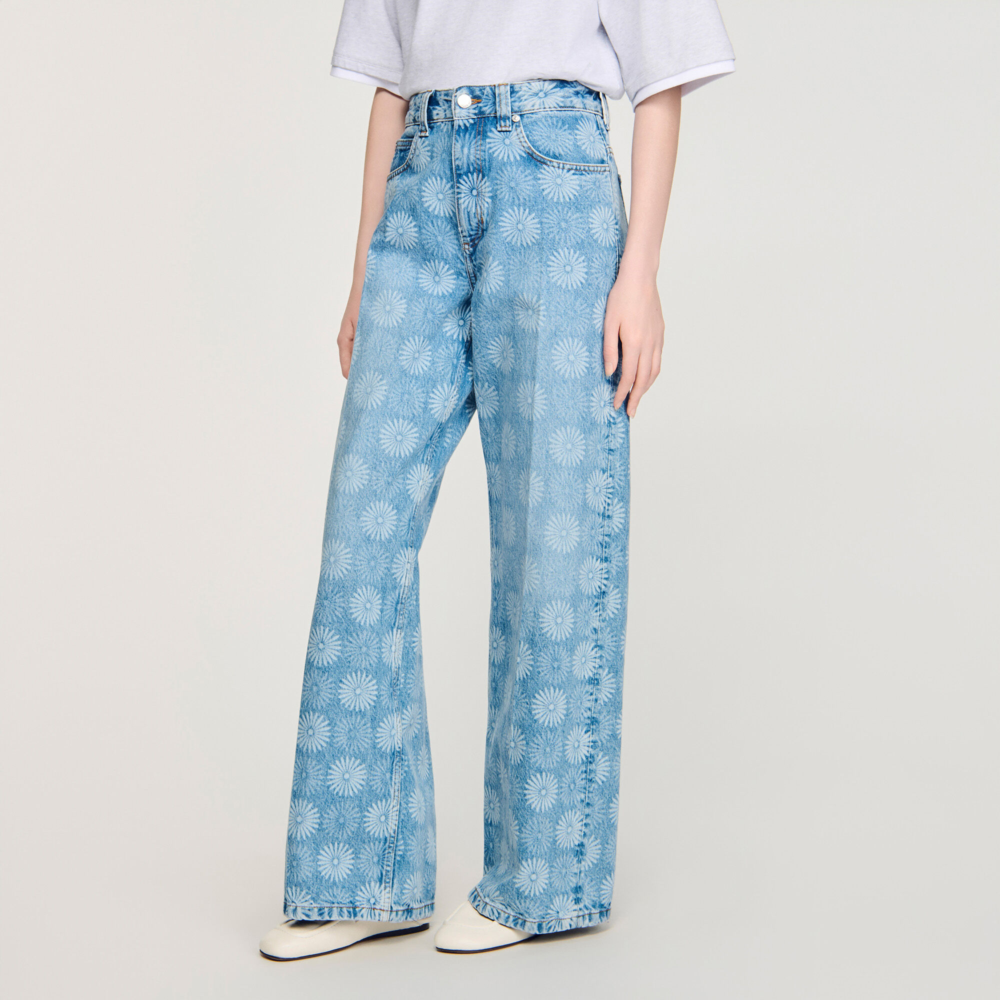 Wide-leg floral print jeans
