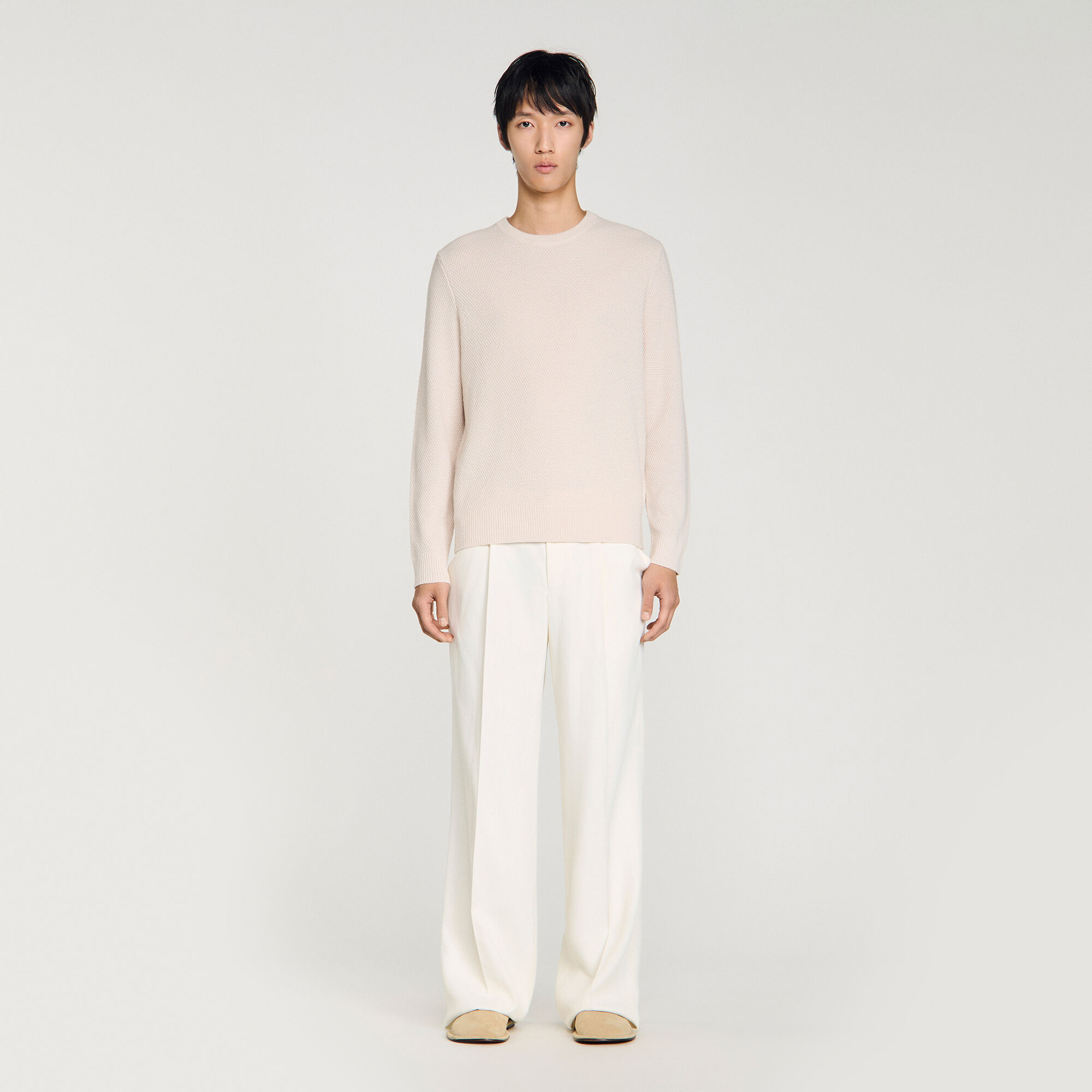Crew-neck sweater in seed stitch
