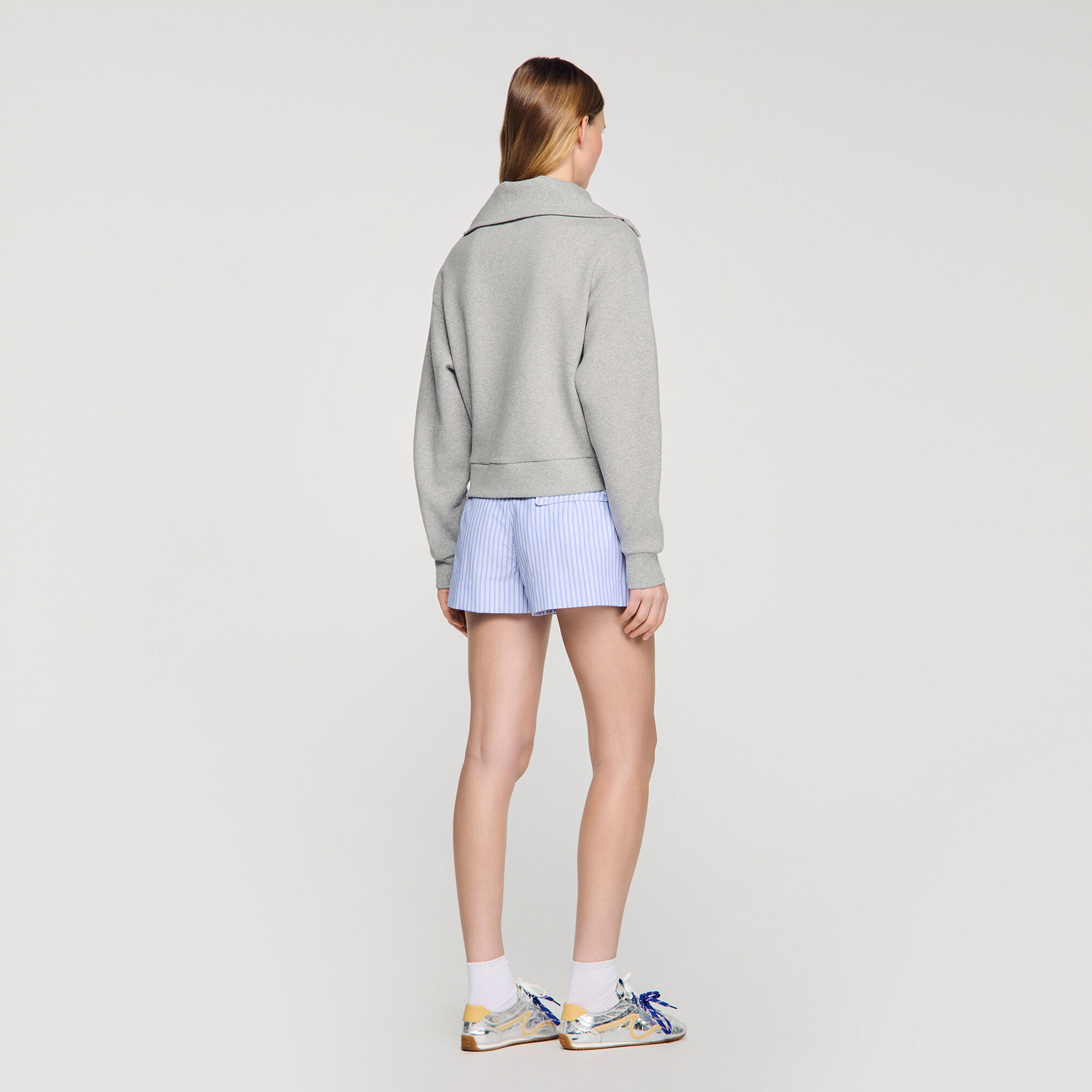 Embroidered split neck sweatshirt