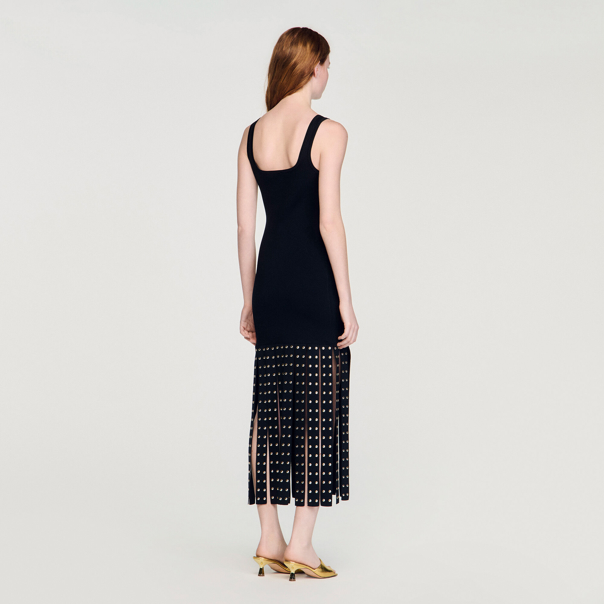 Fringed knit midi dress