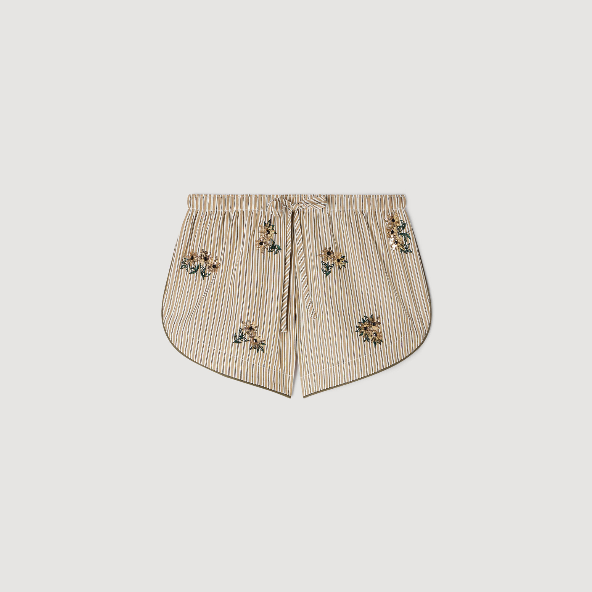 Floral embroidered striped shorts