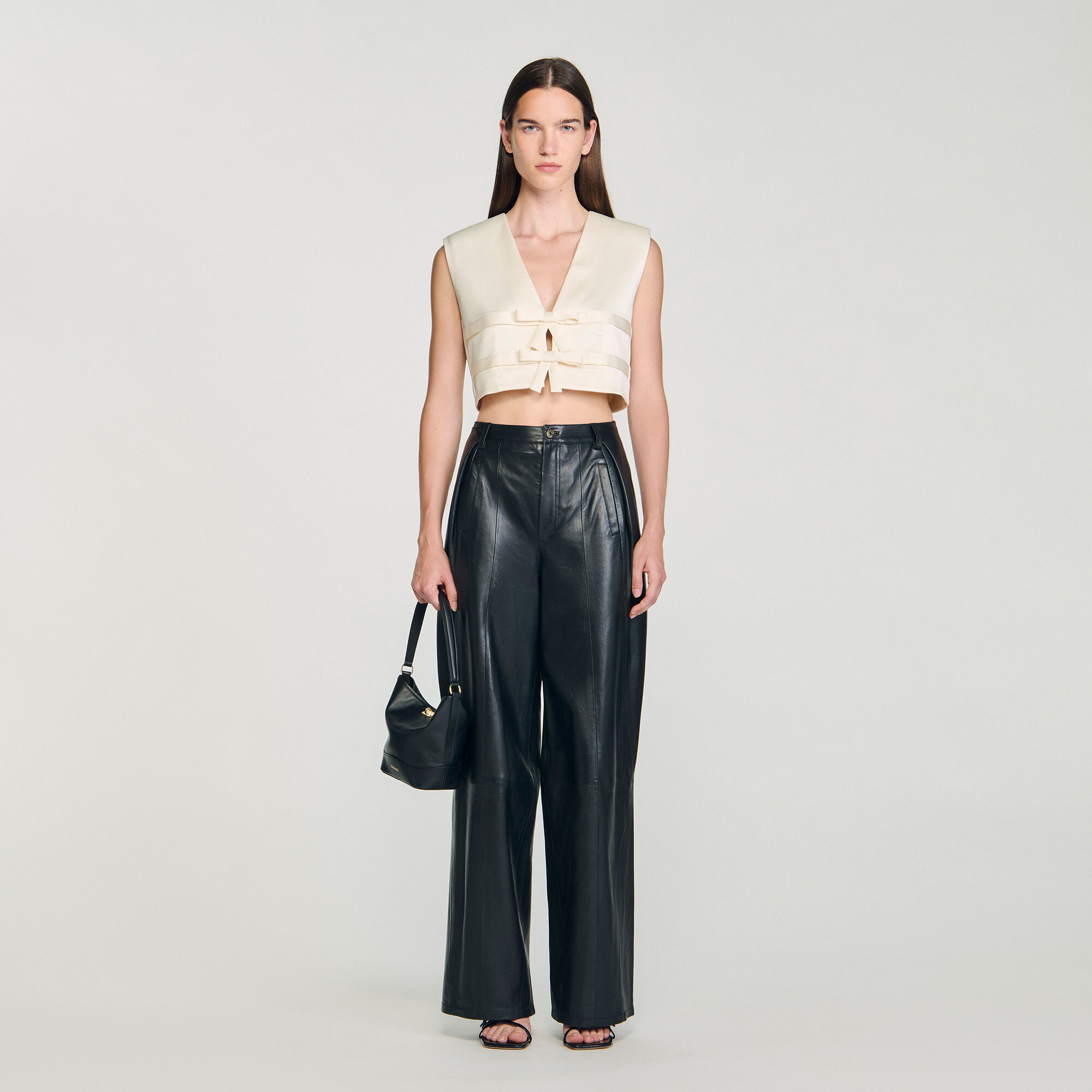 Sleeveless satin crop top
