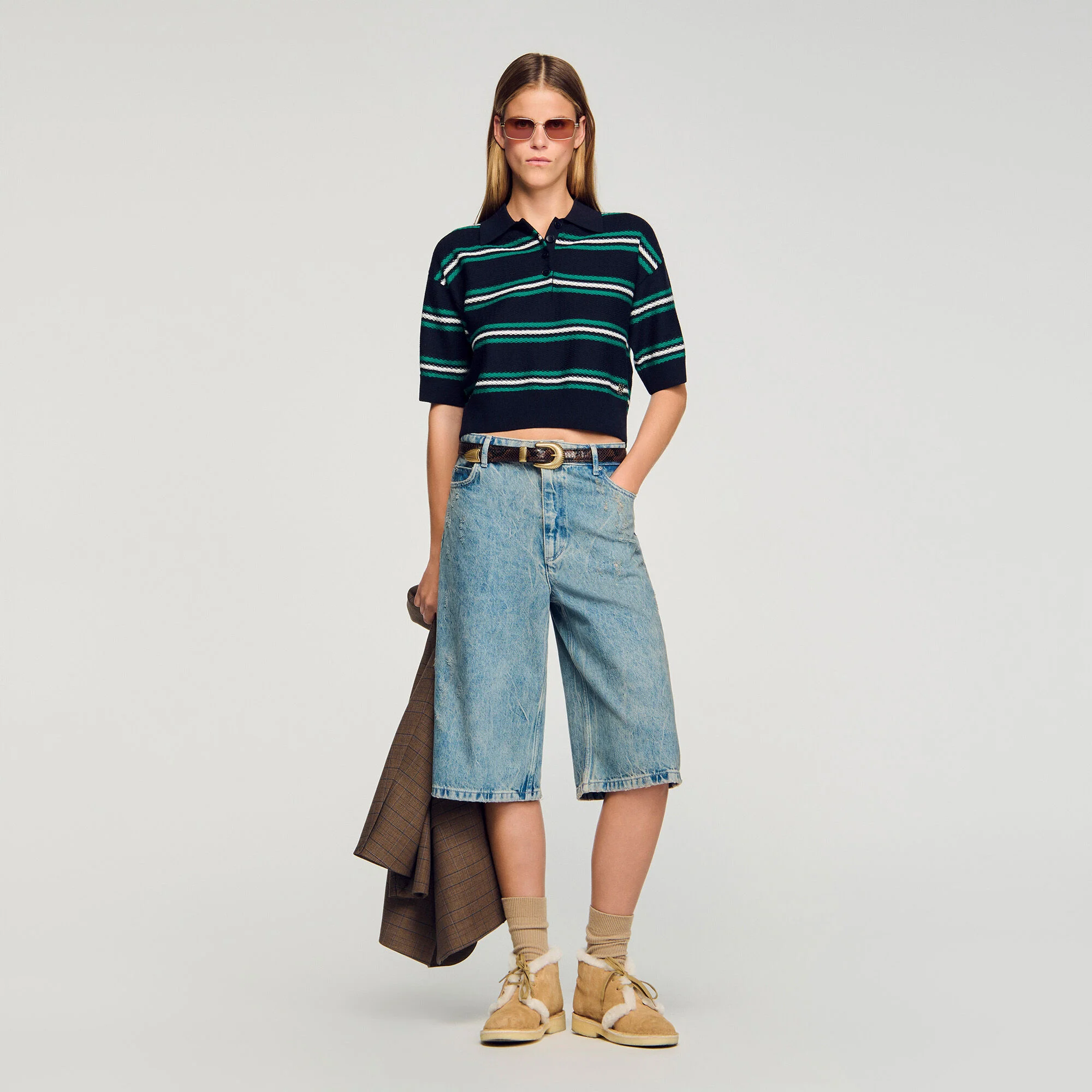 Polo-neck striped sweater