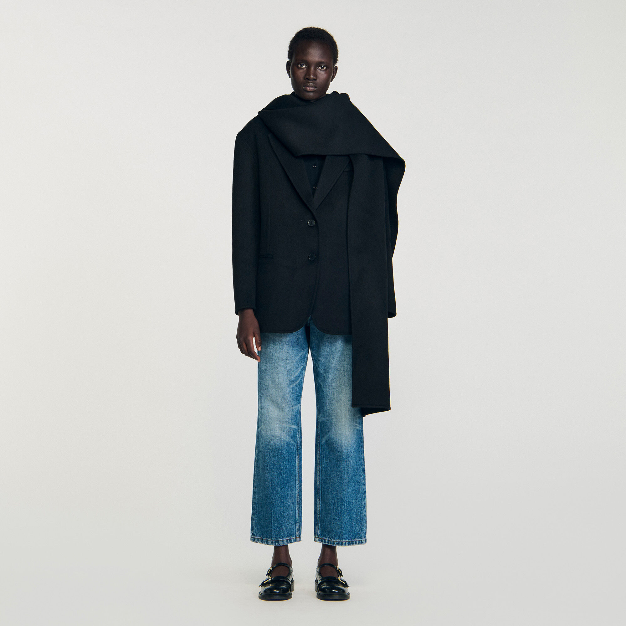Short coat with removable scarf