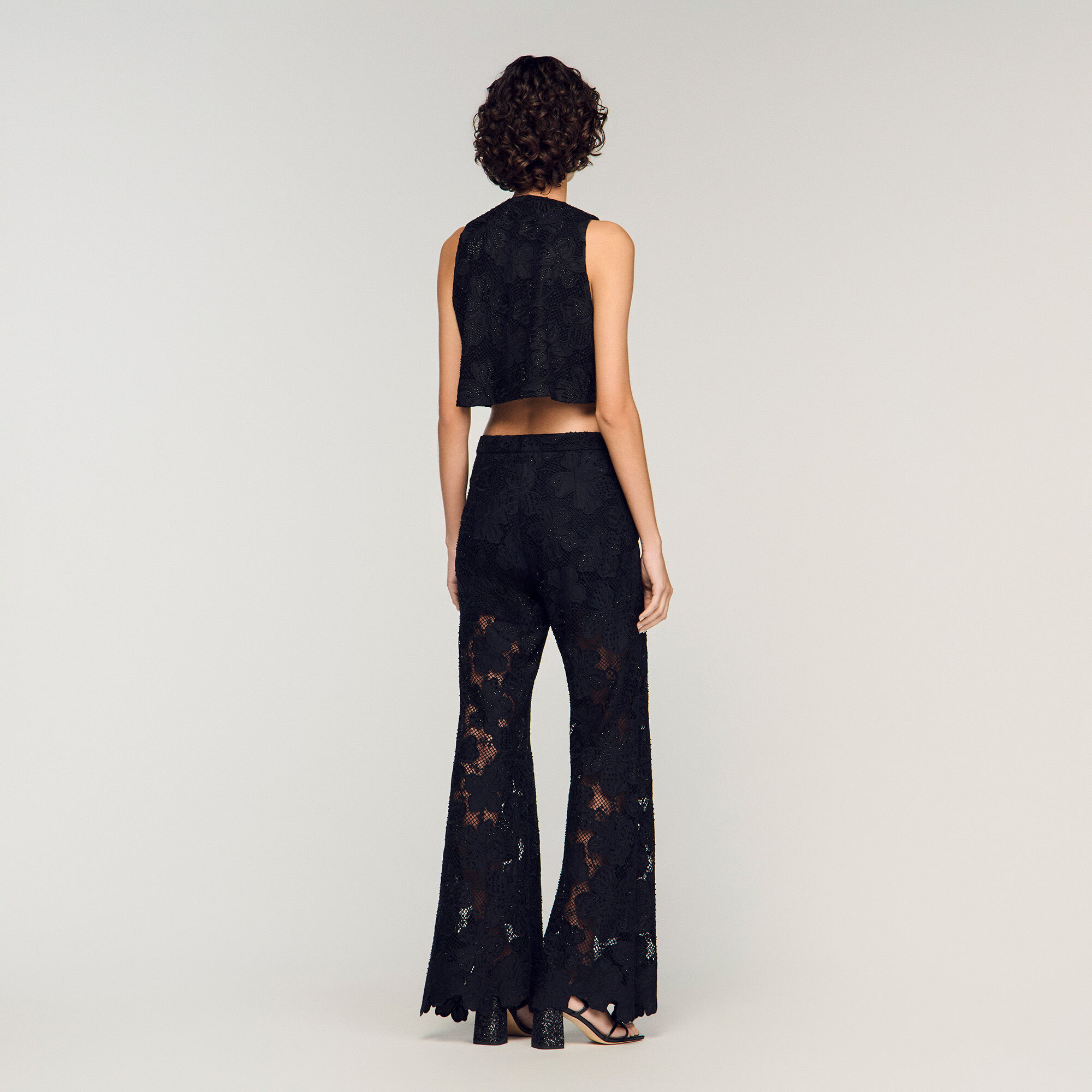 Embroidered guipure crop top