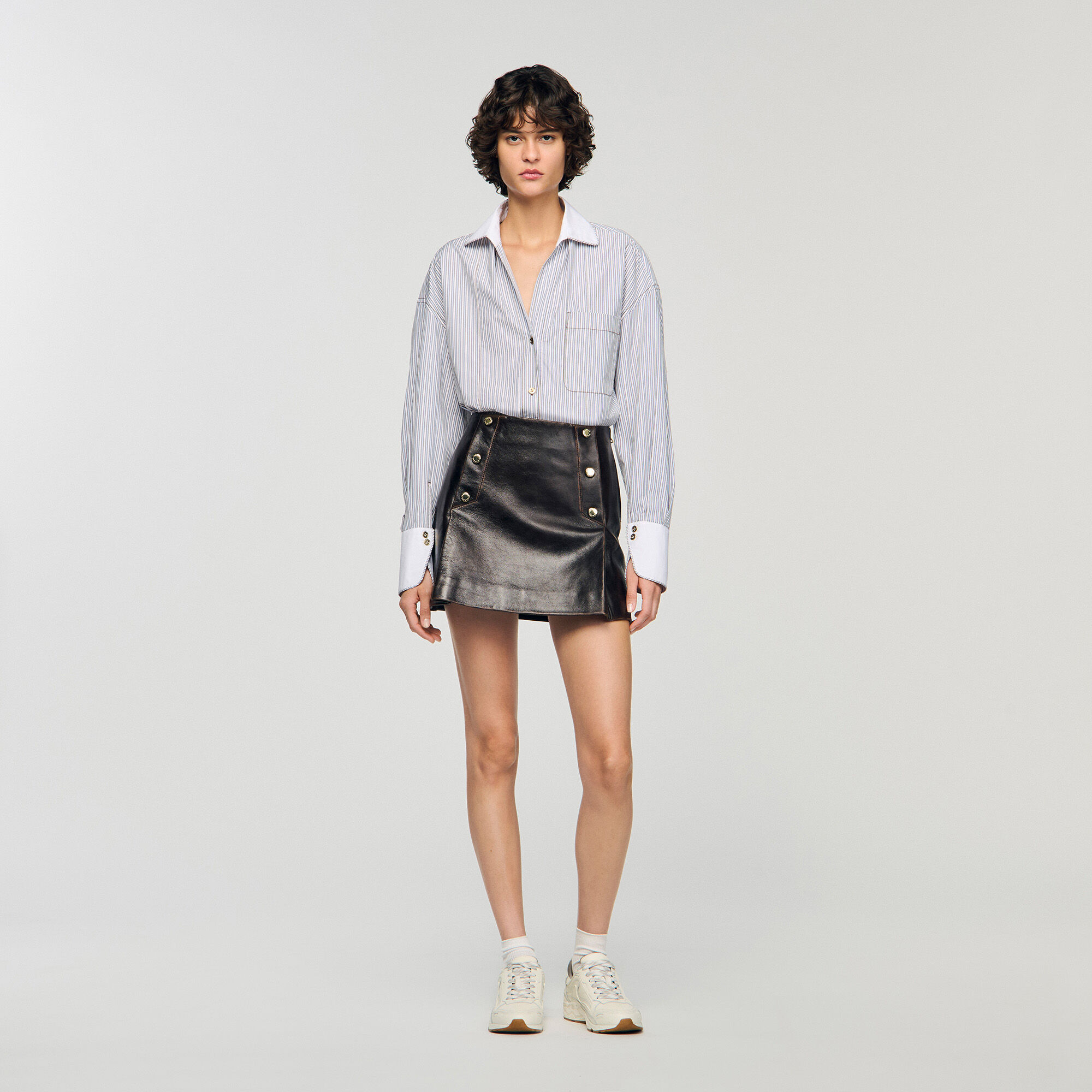 Mini aged leather skirt