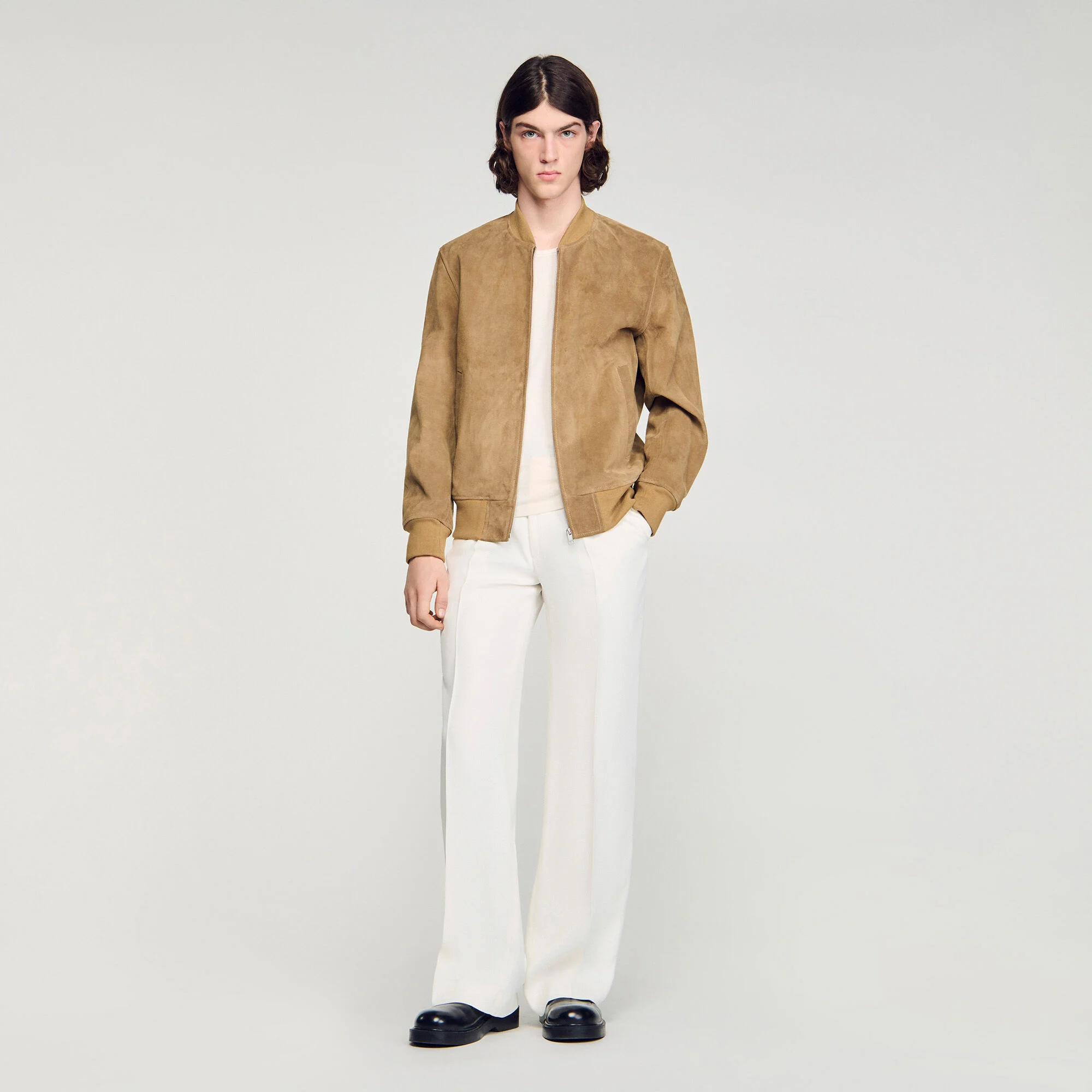 Zip-up split suede jacket