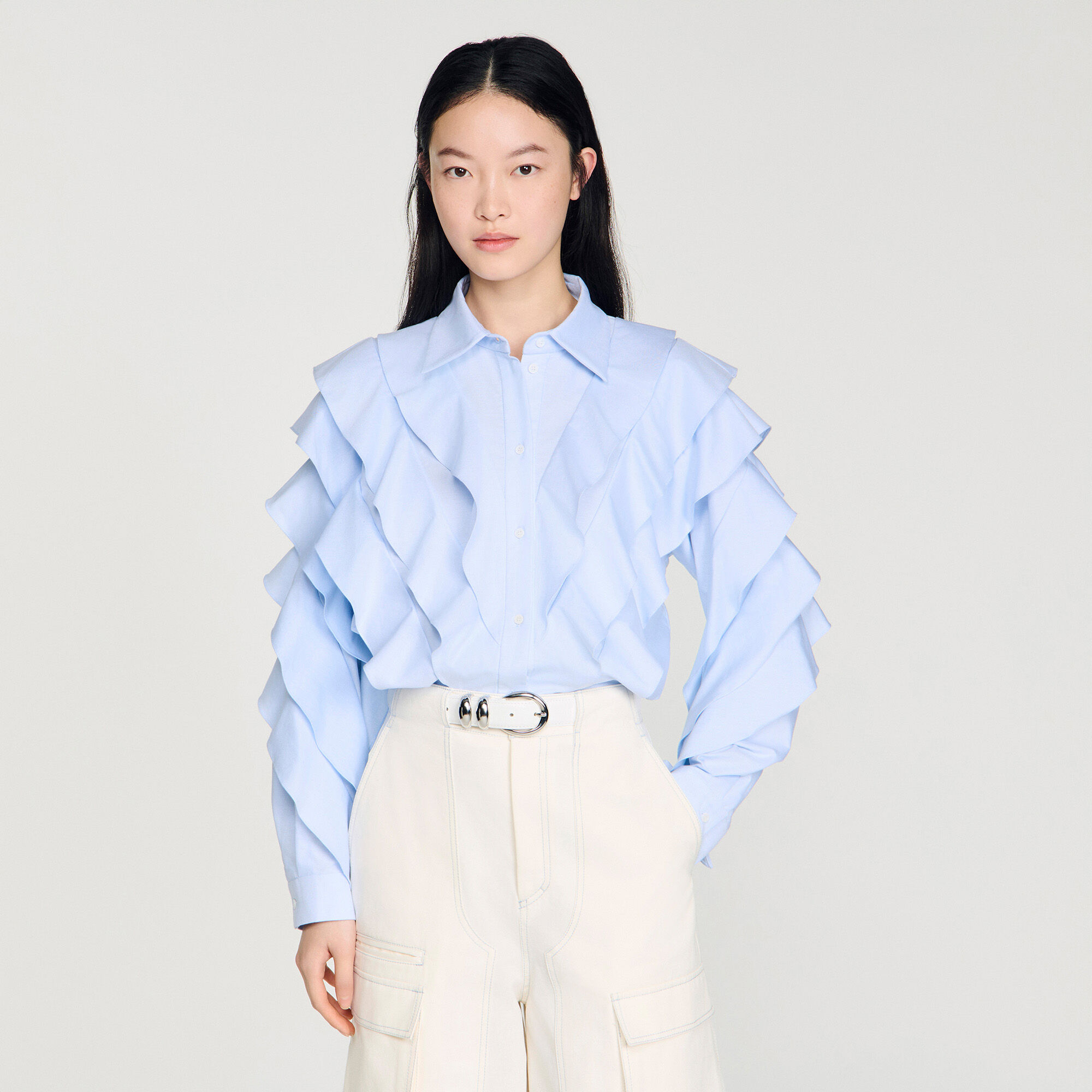 Ruffled cotton shirt