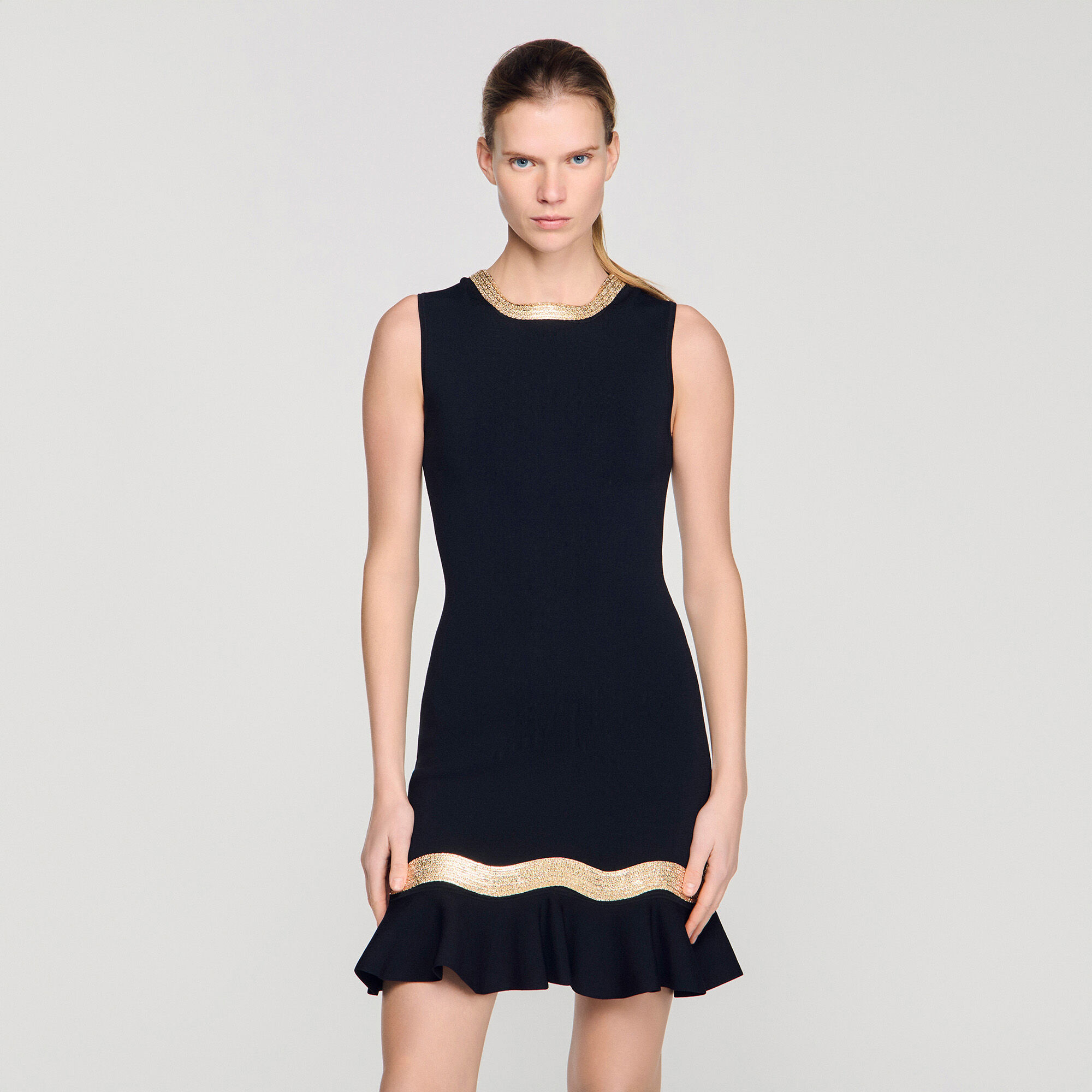 Metal chain knit mini dress