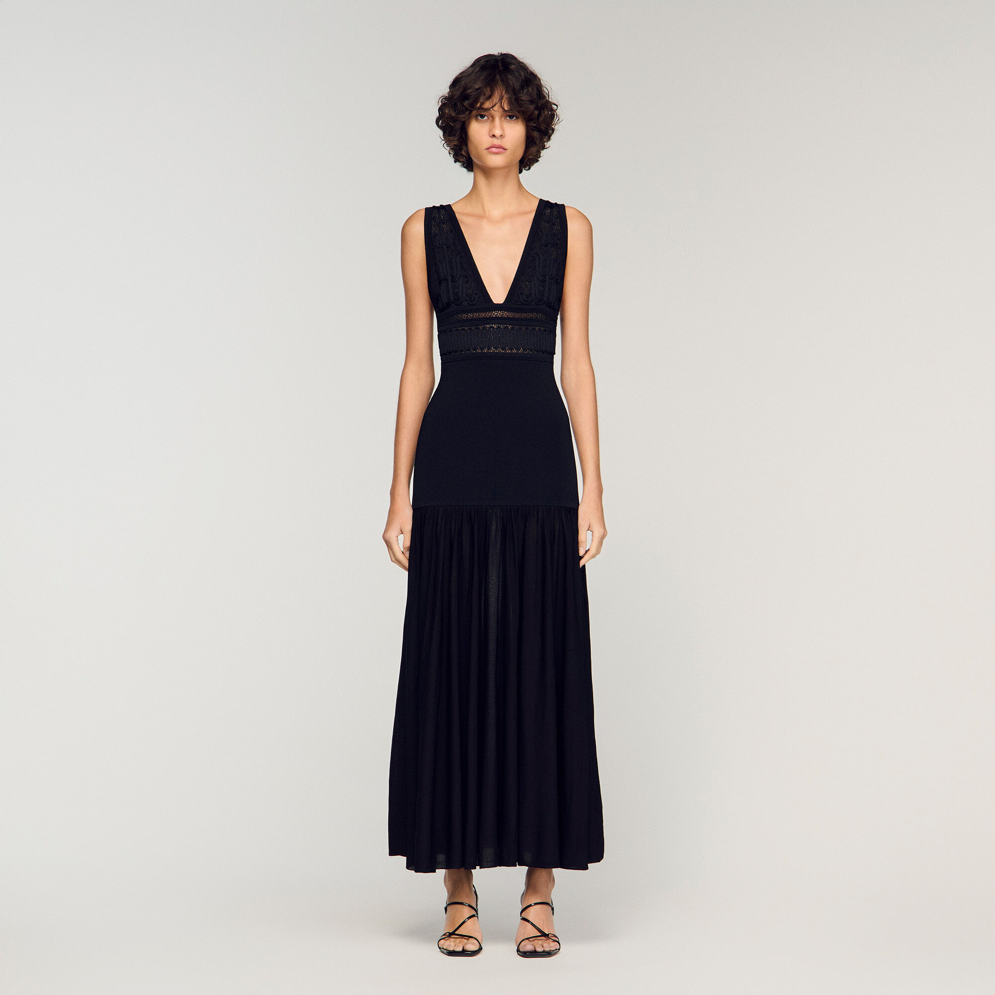 Ruffled knit maxi dress