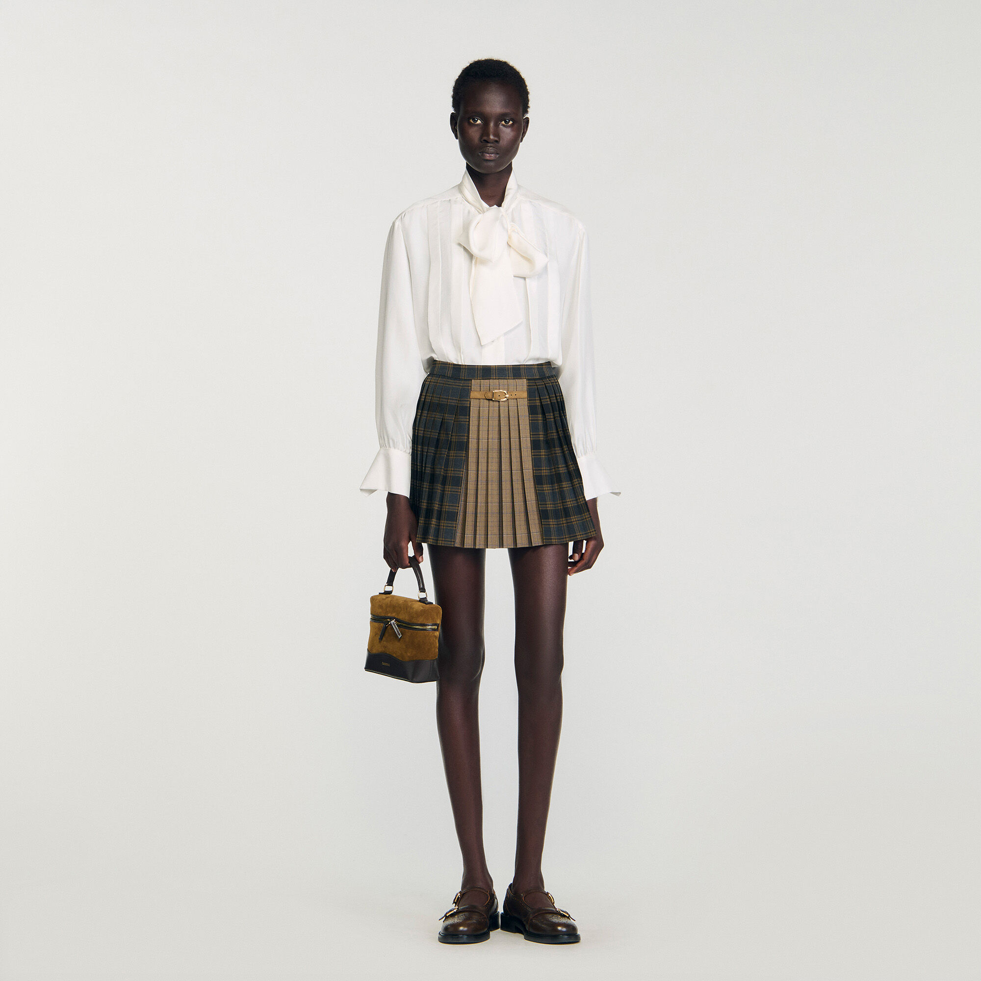 Check pattern pleated mini skirt
