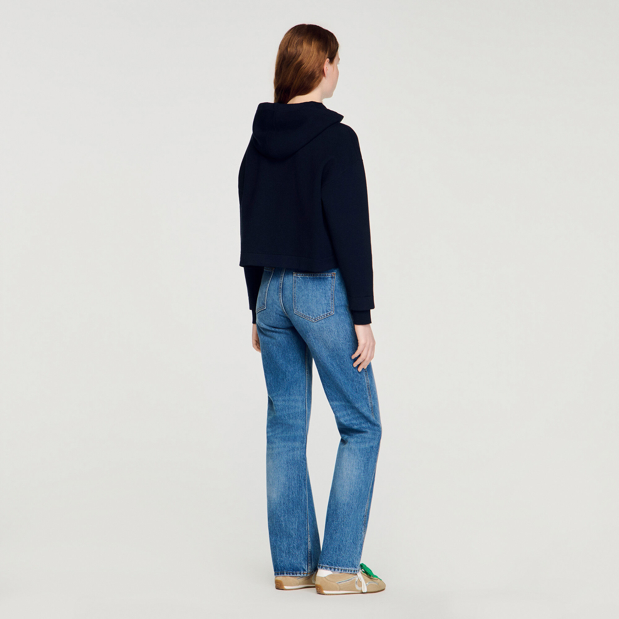 Knit and denim sweatshirt