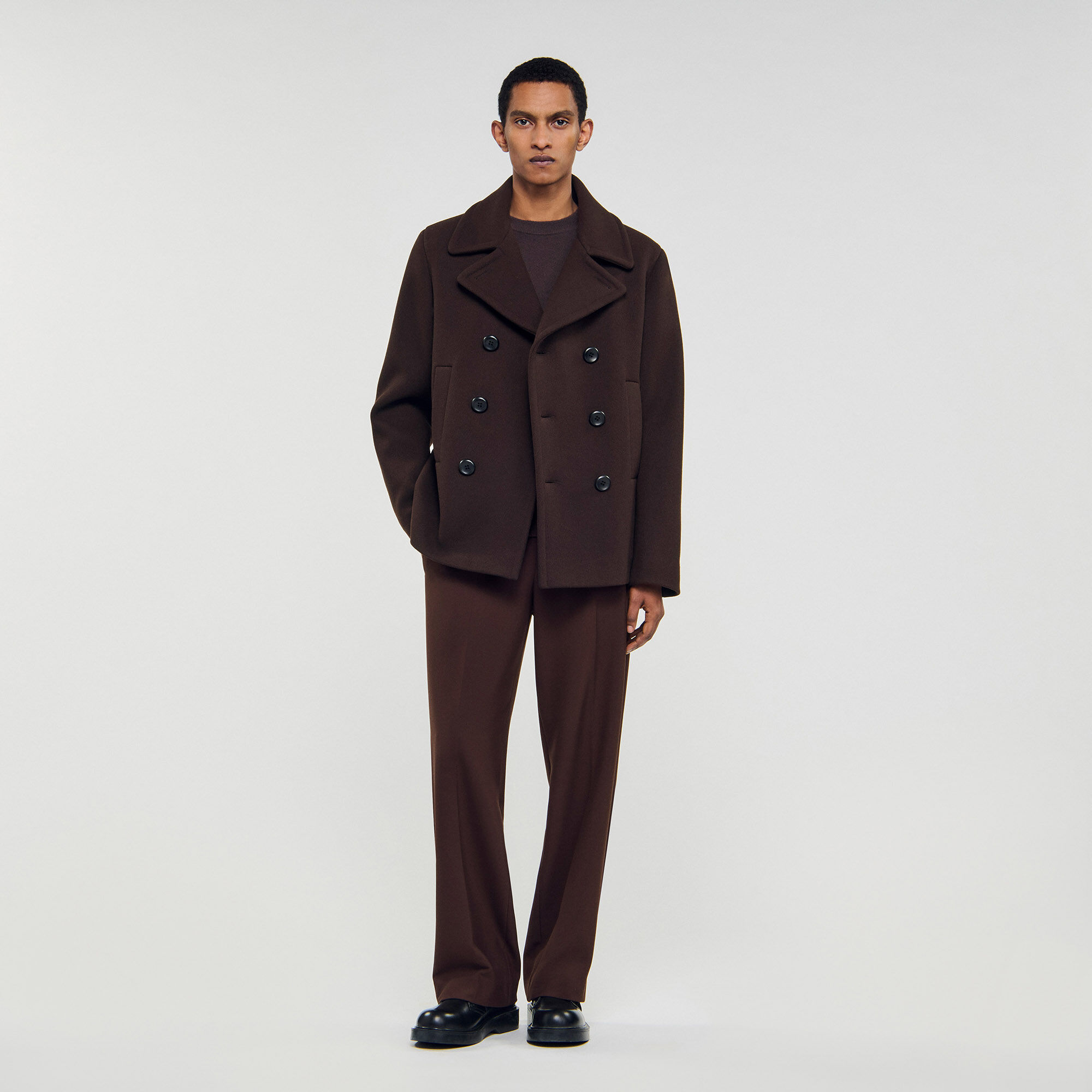 Double-breasted wool pea coat