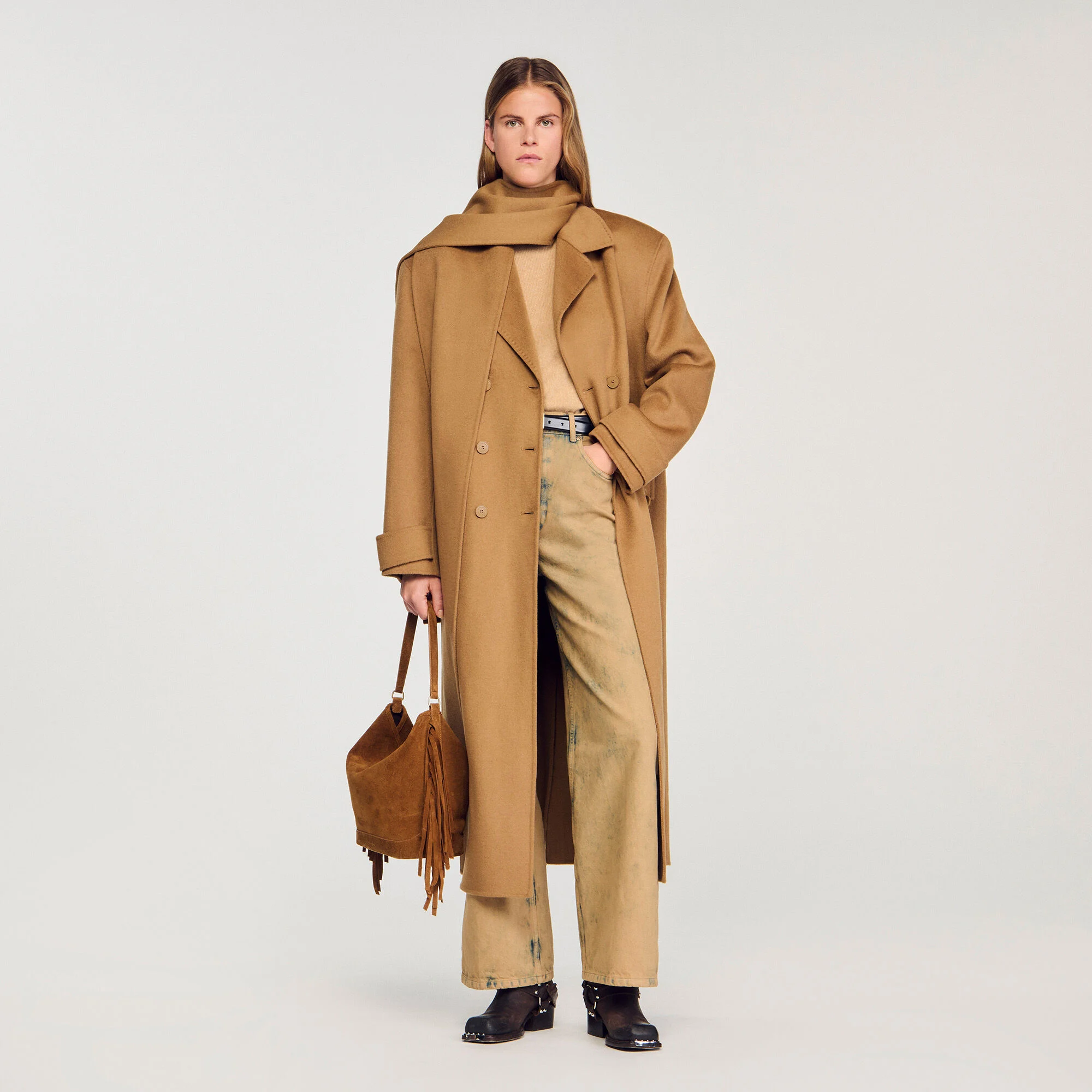 Oversized Wool Coat with removable scarf