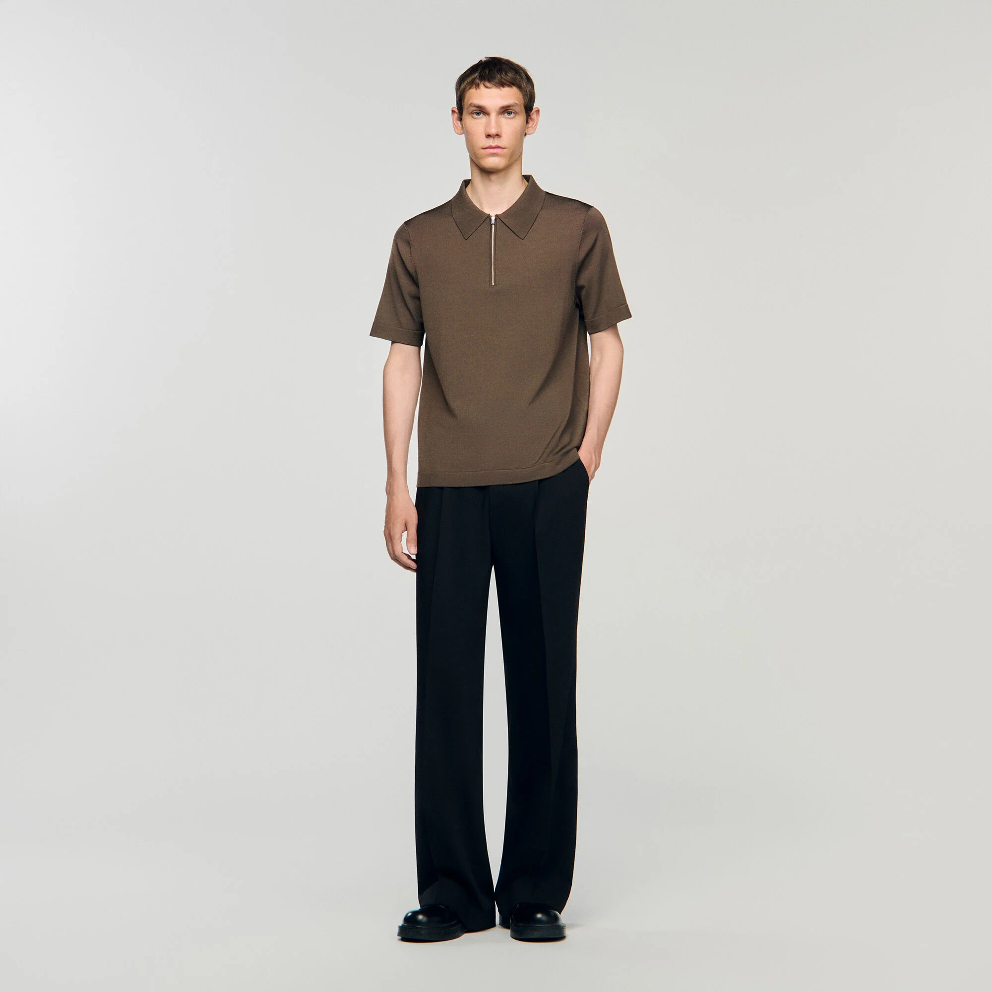 Knitted polo with zip collar