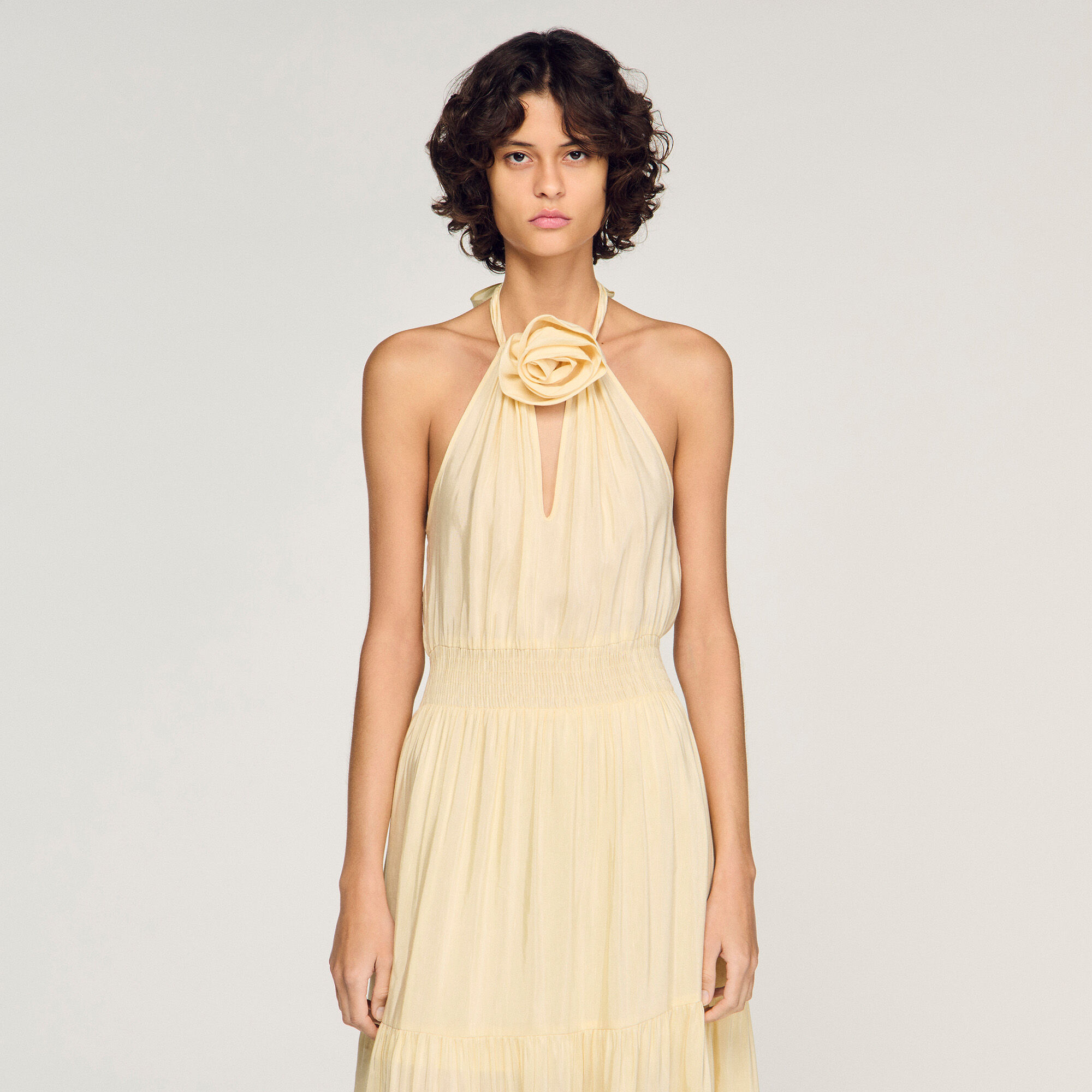 Floral neck linen maxi dress