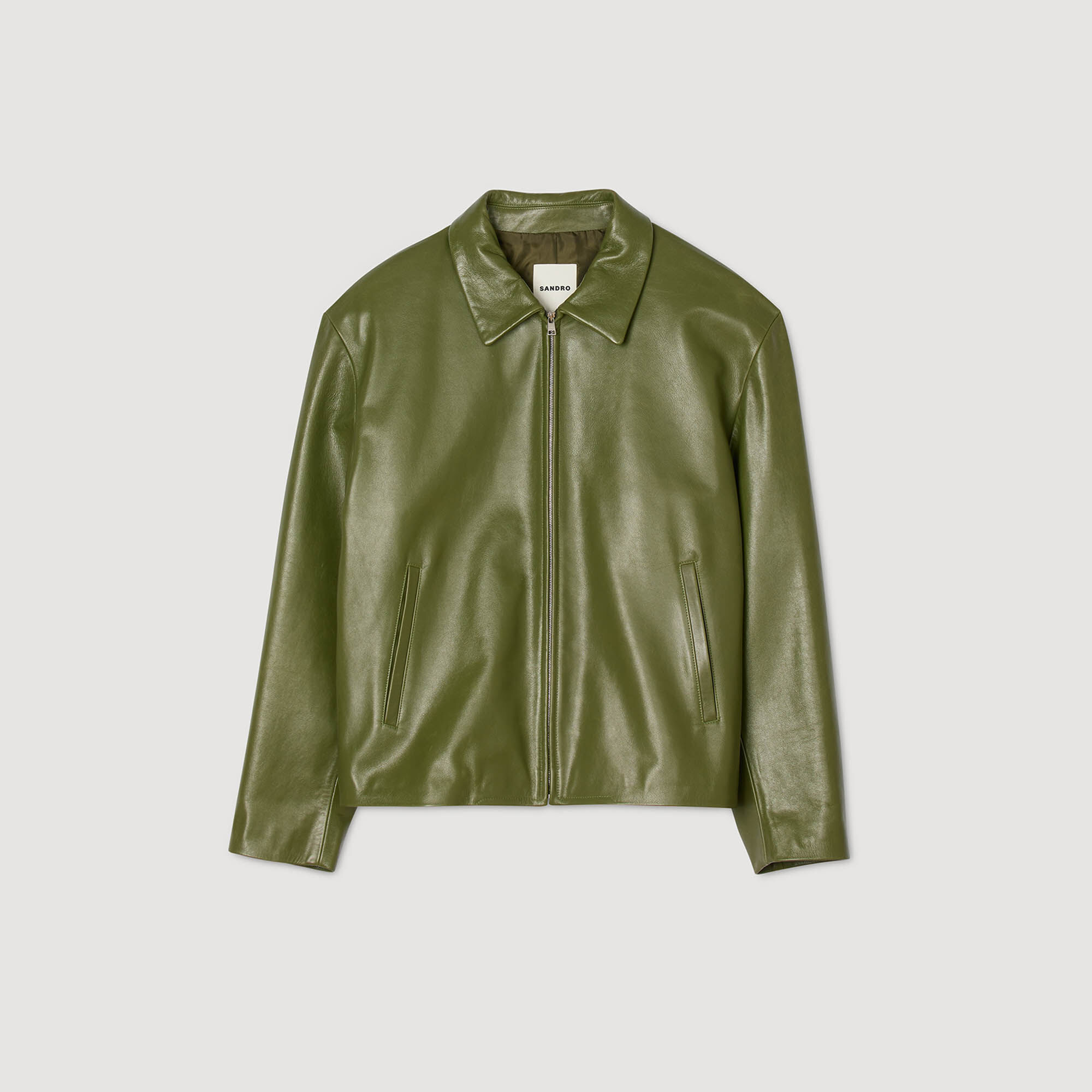 Zip-up wing collar leather jacket