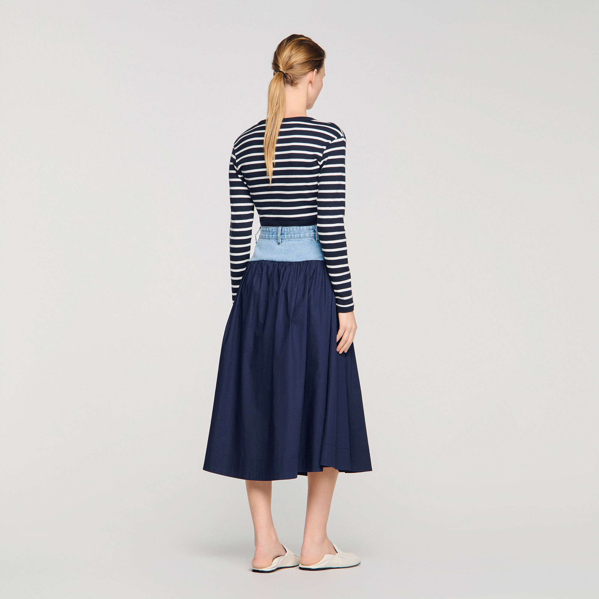 Mixed-material maxi skirt