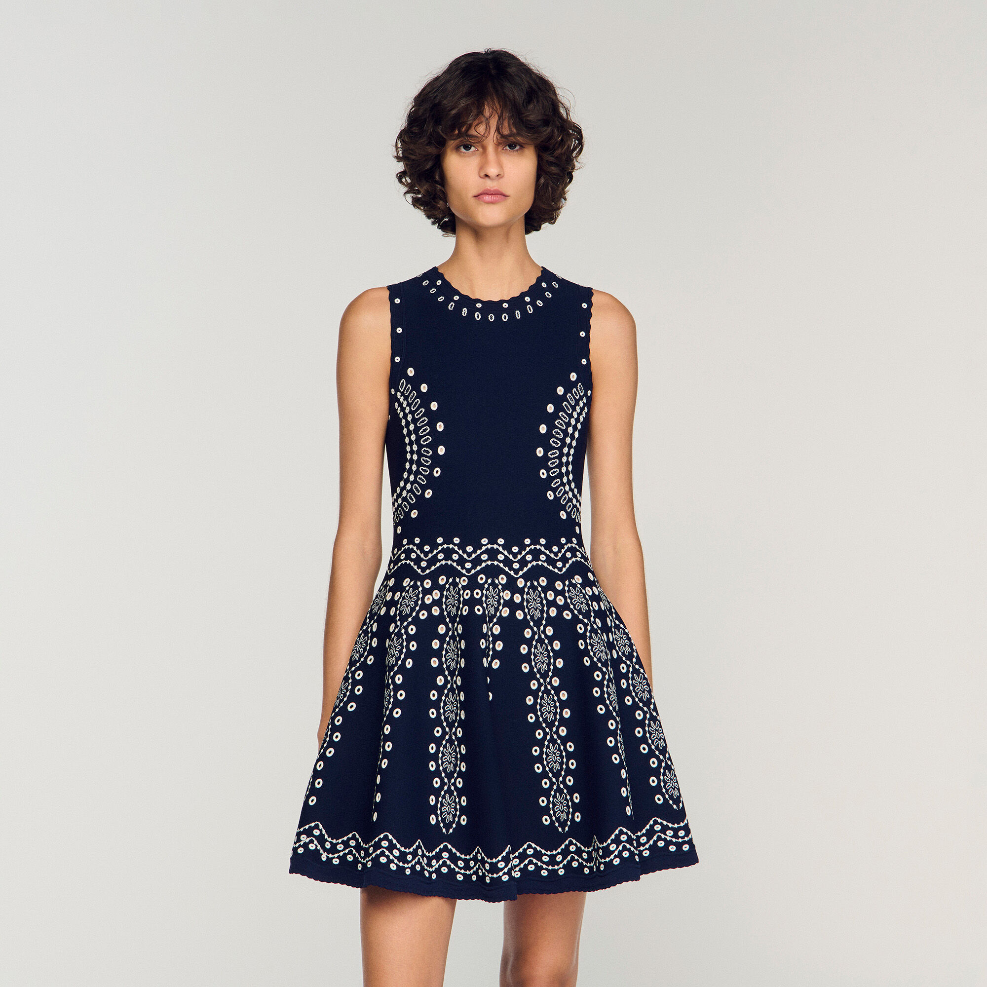 Scarf-print knit mini dress