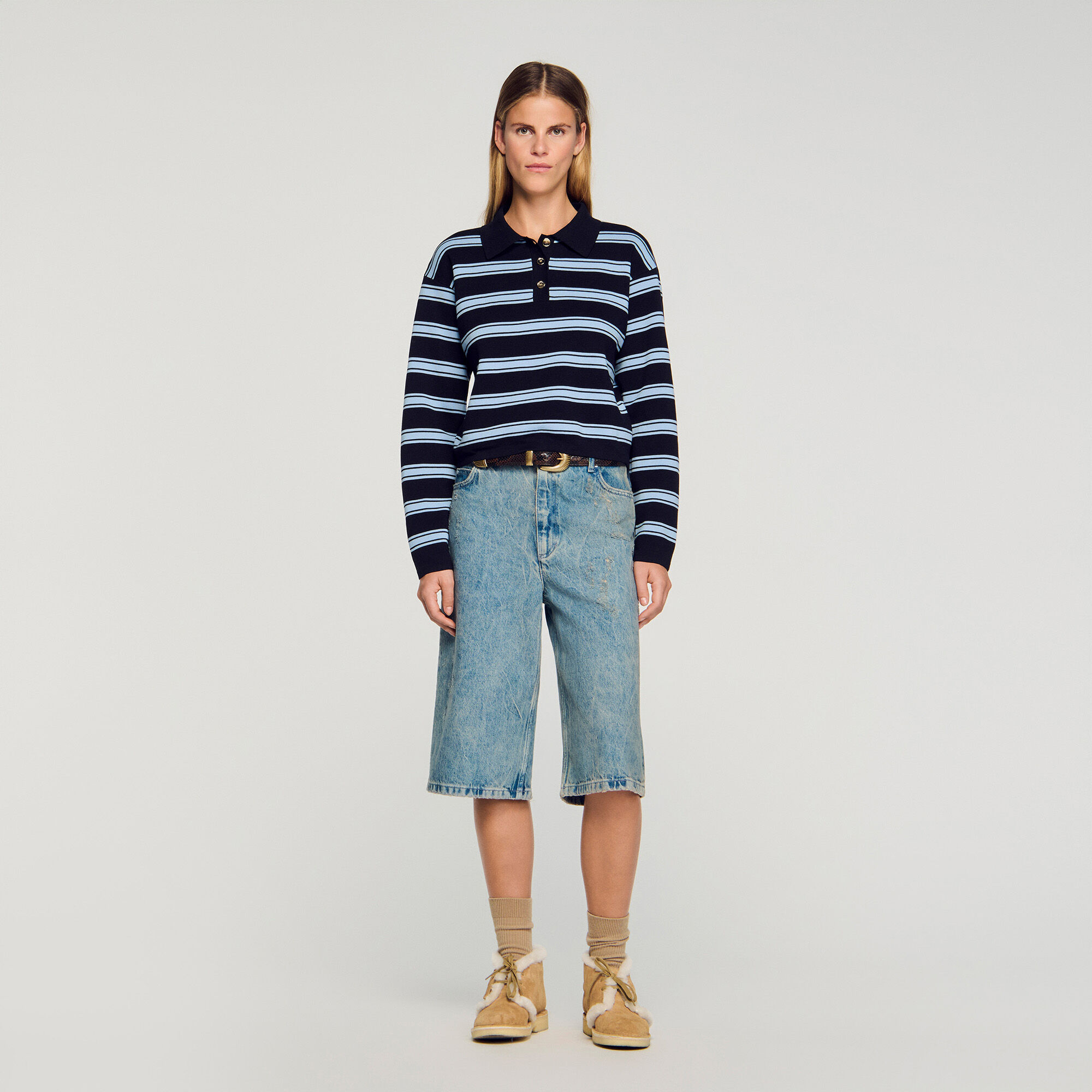 Striped polo sweater
