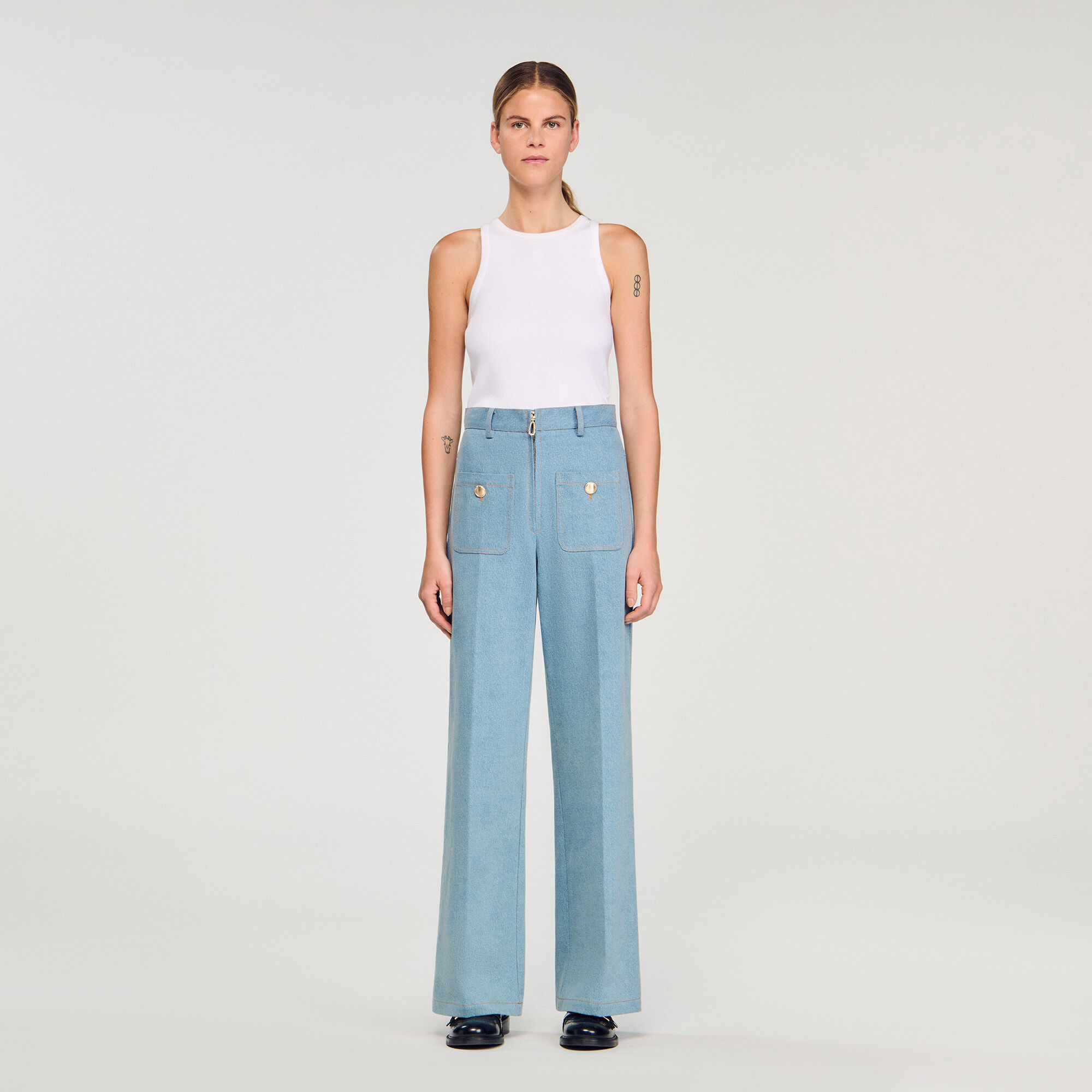 Faded high-rise wide-leg jeans
