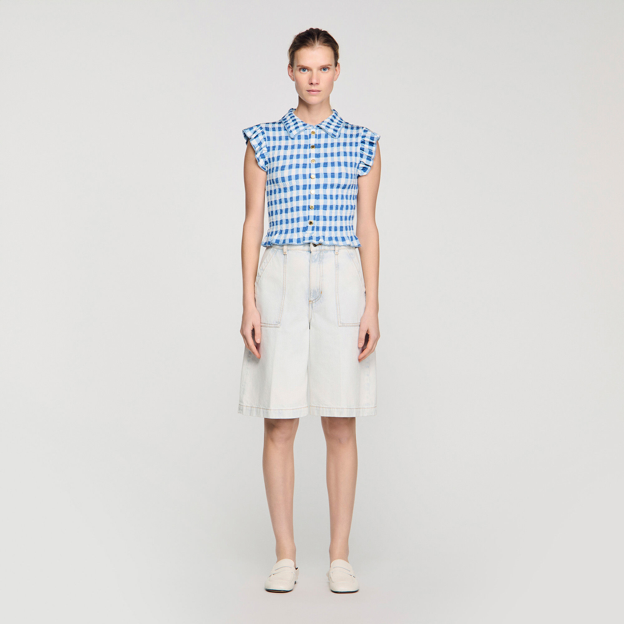 Check smocked shirt