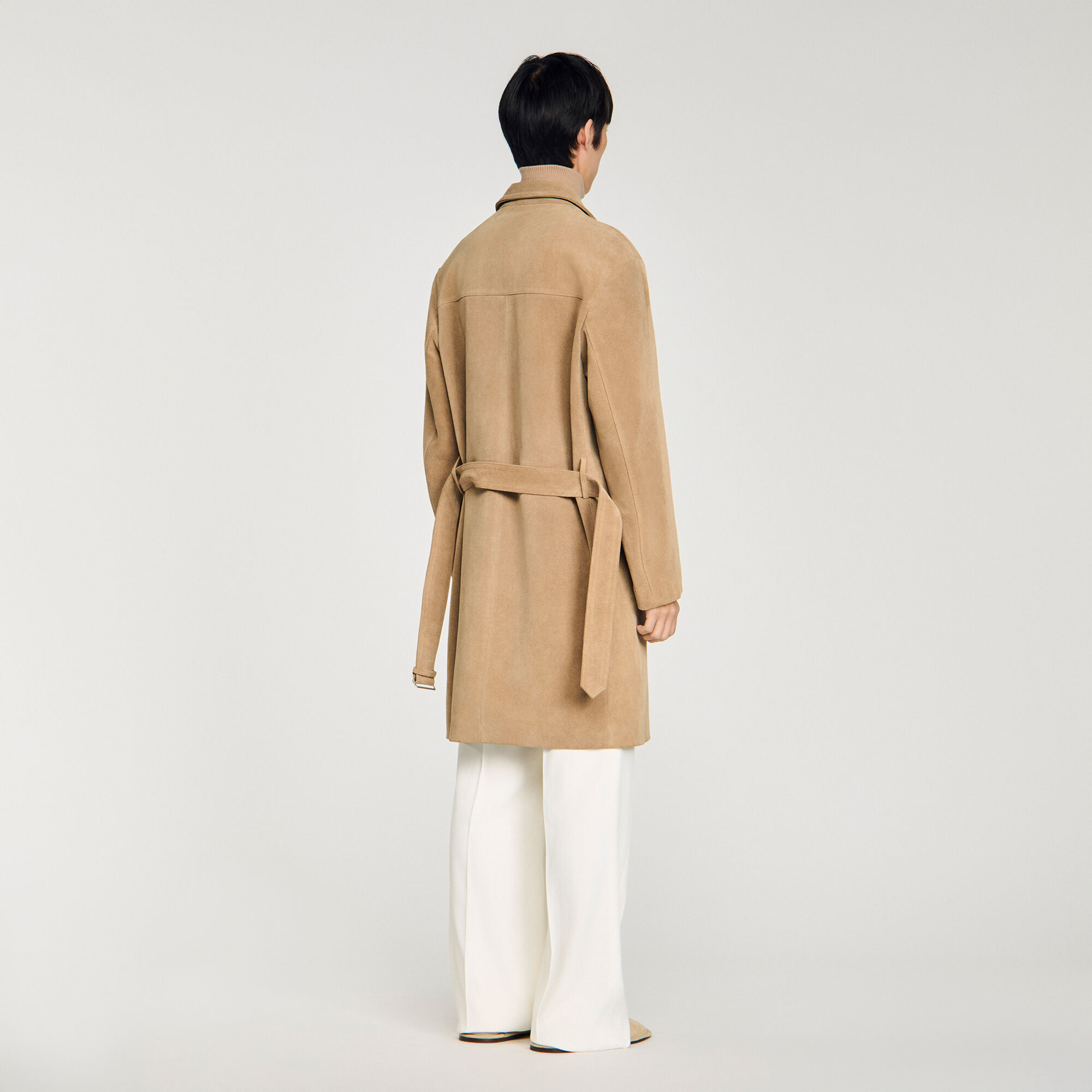 Tailored belted leather coat
