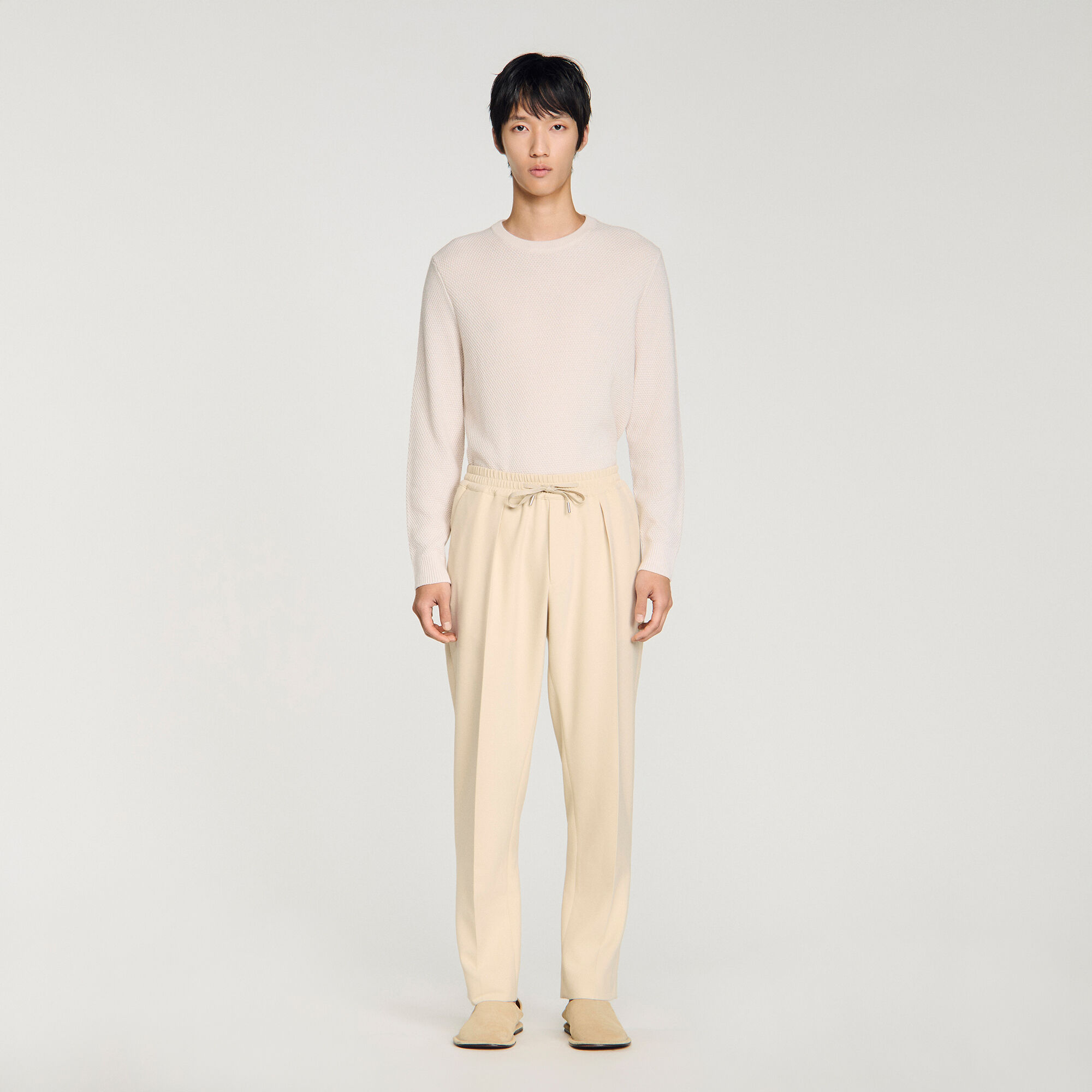 Elasticated straight-leg trousers