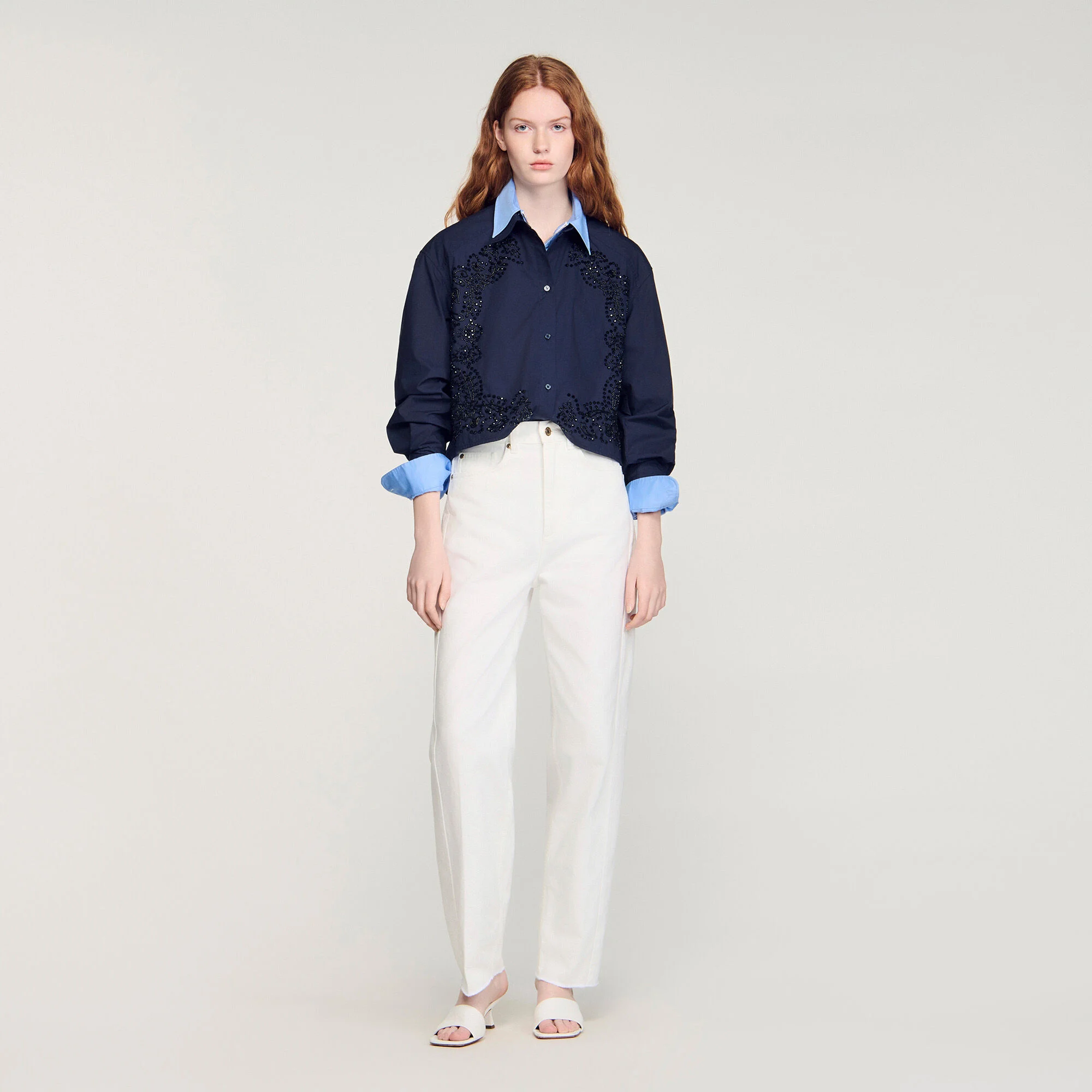 Floral embroidered cotton shirt