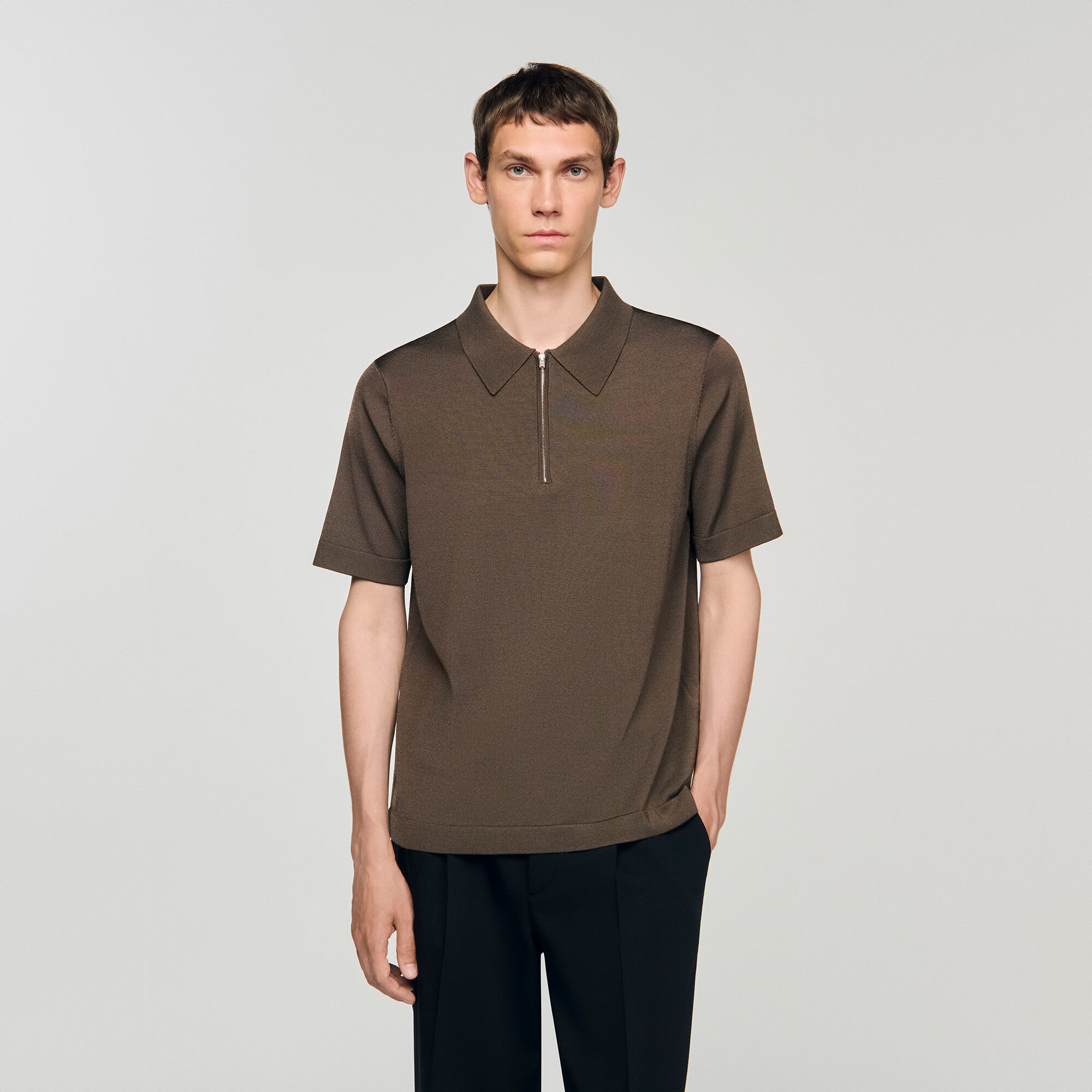 Knitted polo with zip collar