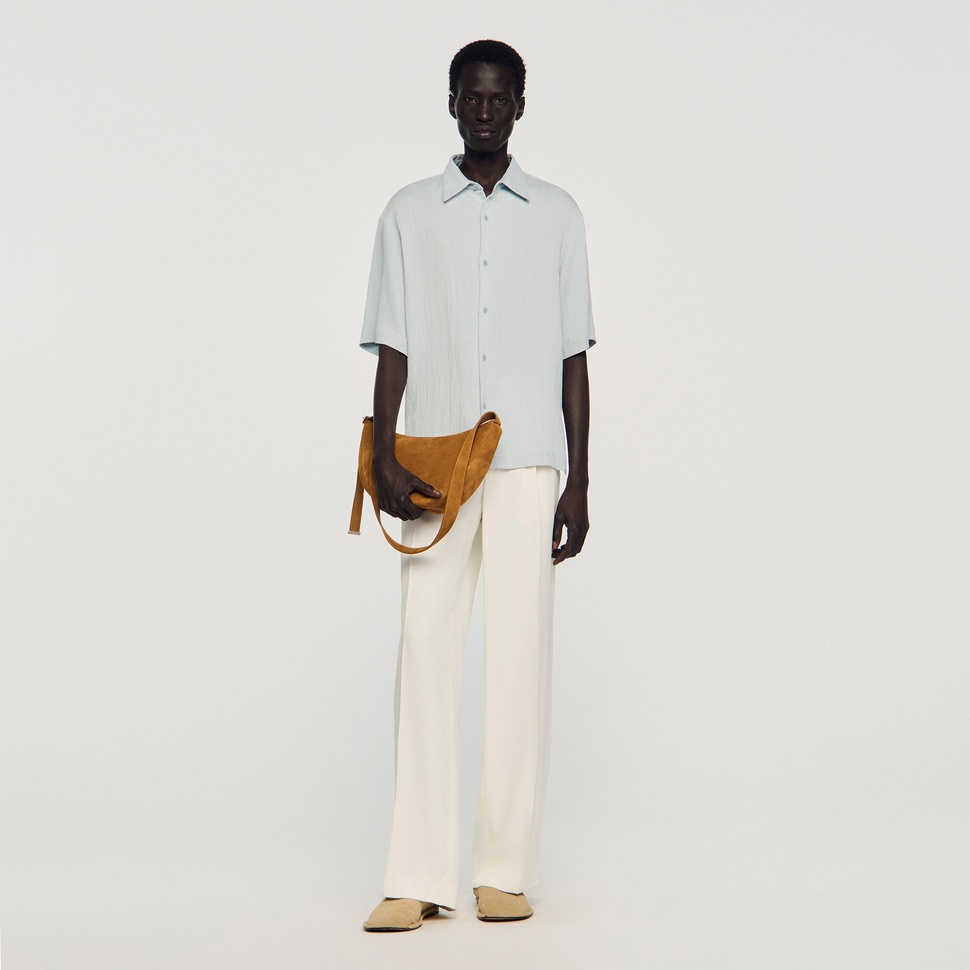 Small zipped split leather hobo