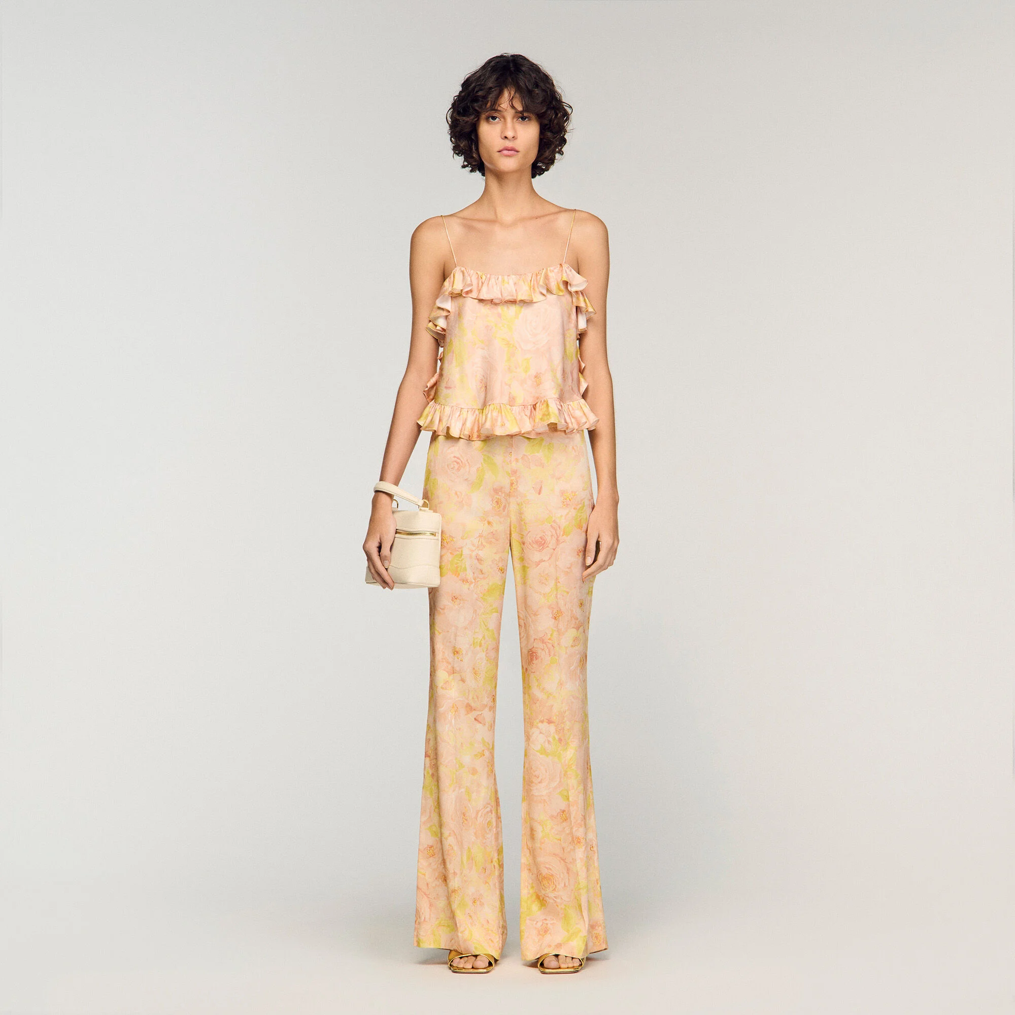 Floral-print flowy trousers