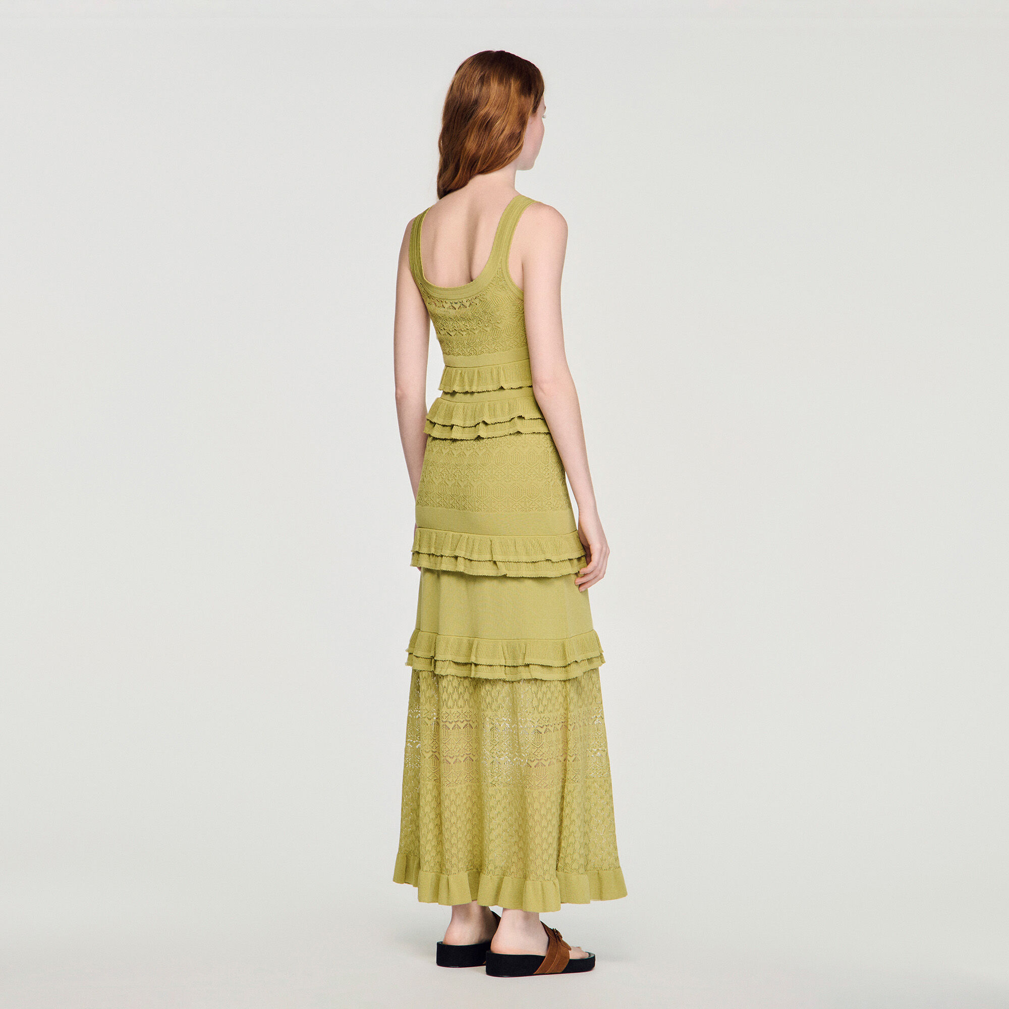 Ruffled knit maxi dress