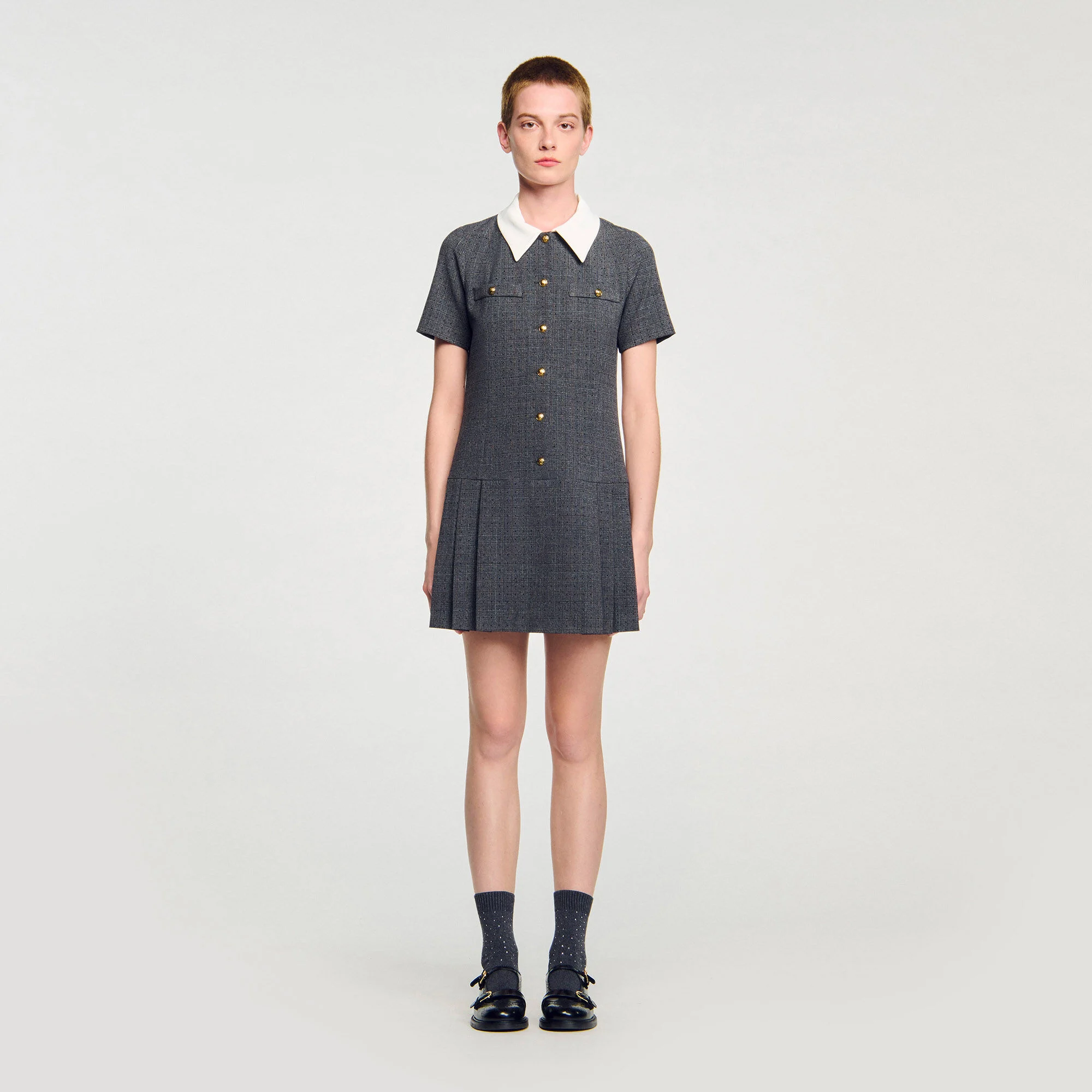 Mini pleated dress with rhinestones