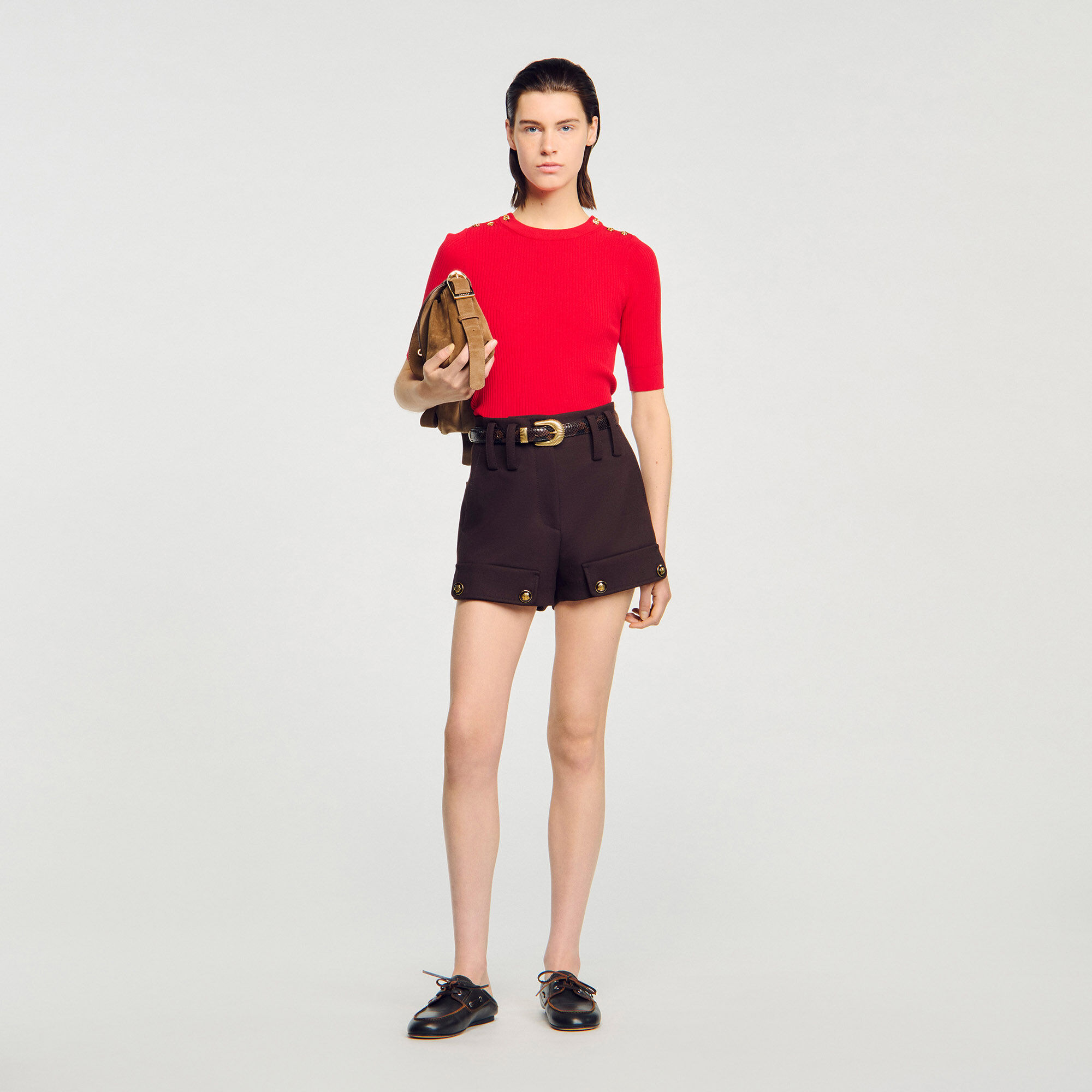 Short-sleeve ribbed sweater