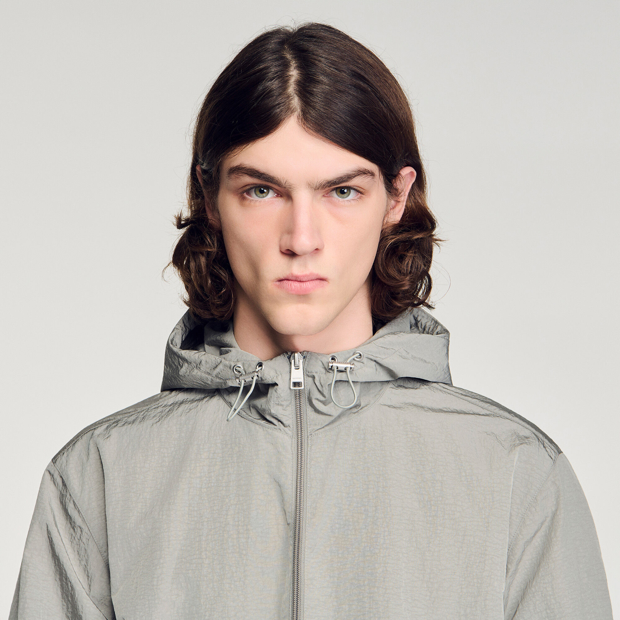 Technical hooded zip-up jacket