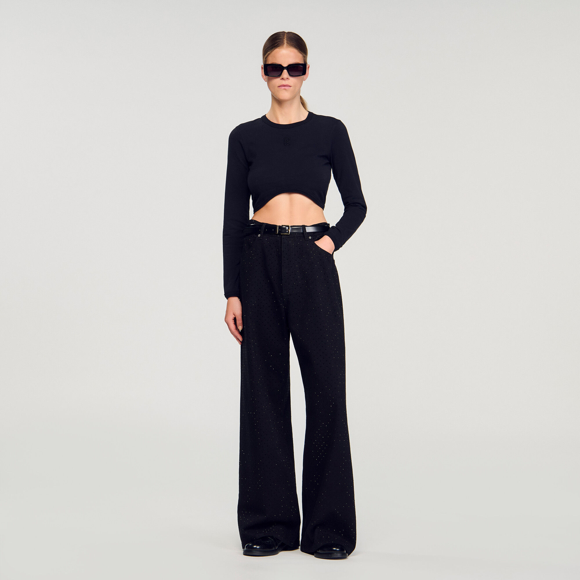 Cropped embroidered T-shirt